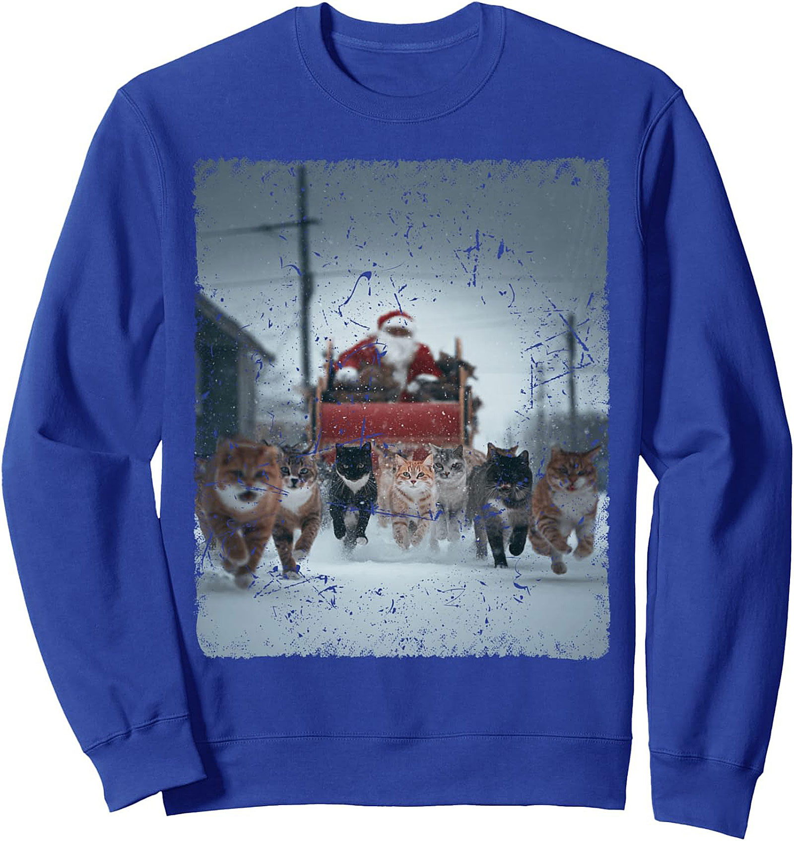 Cat Sleigh Graphic Sweatshirt Funny Holiday Crewneck