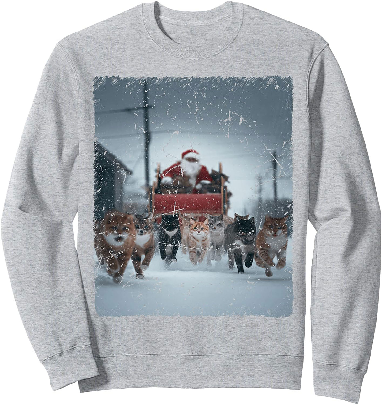 Cat Sleigh Graphic Sweatshirt Funny Holiday Crewneck