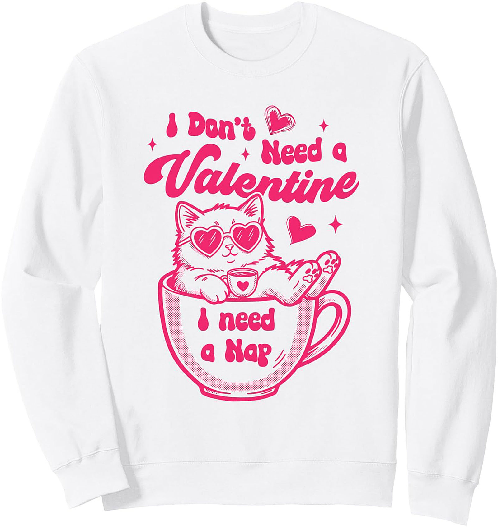 Nap Lover Crewneck Sweatshirt Funny Cat Anti-Valentine