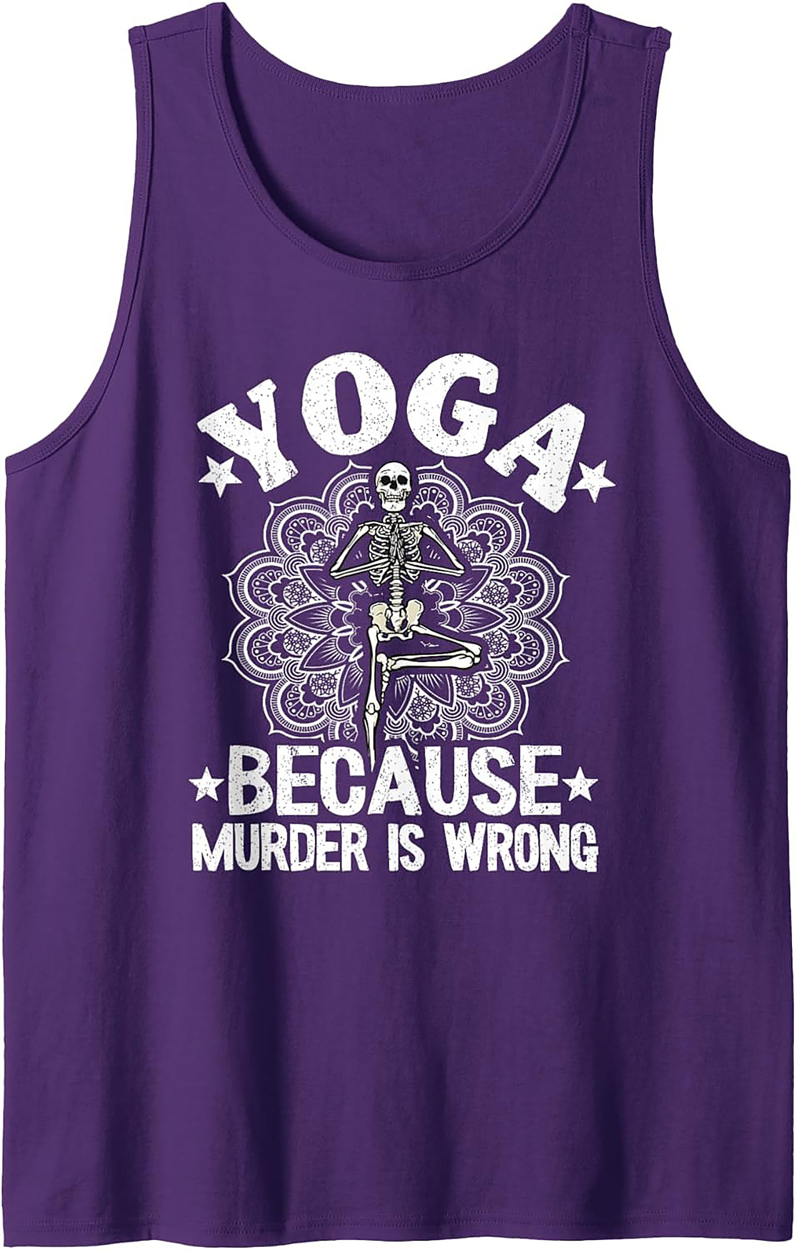 Funny Yoga Graphic Tank Skeleton "Murder Is Wrong" Top