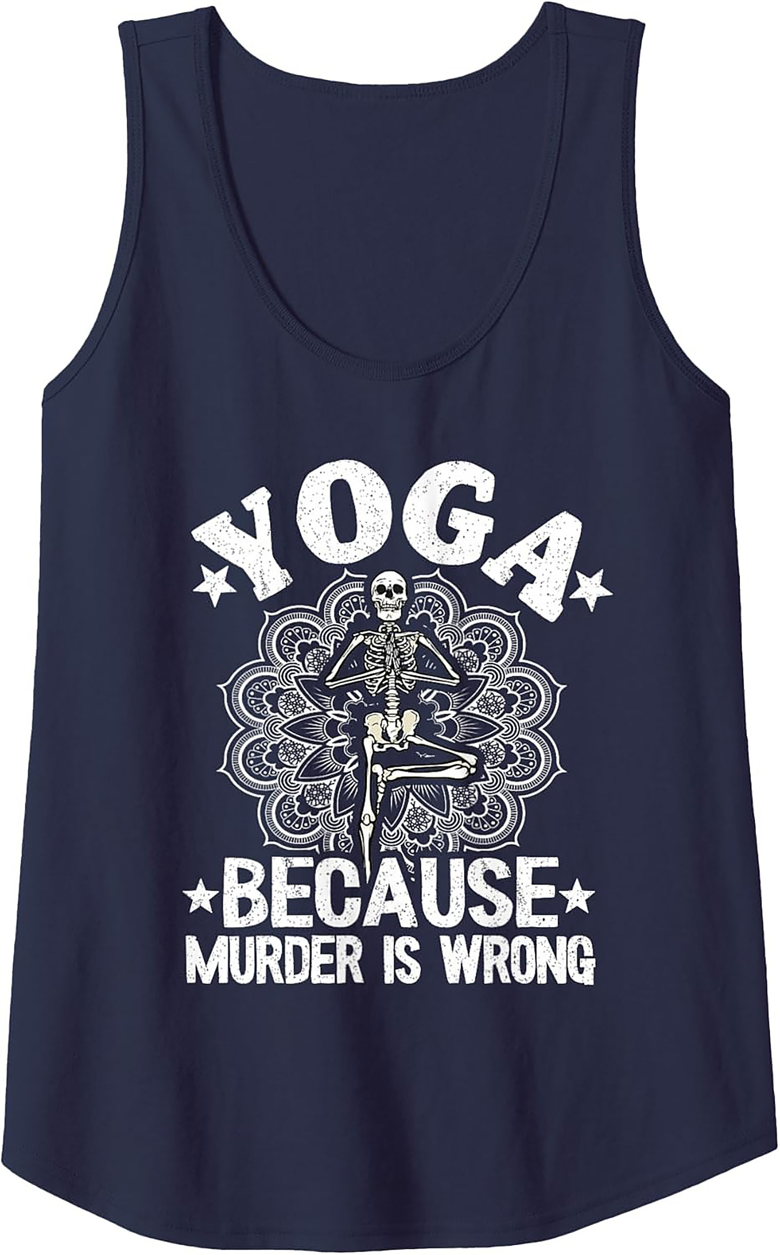 Funny Yoga Graphic Tank Skeleton "Murder Is Wrong" Top
