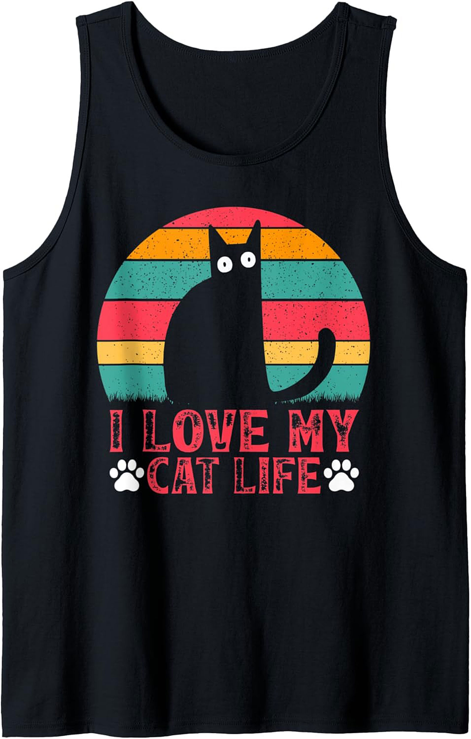 I Love My Cat Life Retro Sunset Graphic Tank Top
