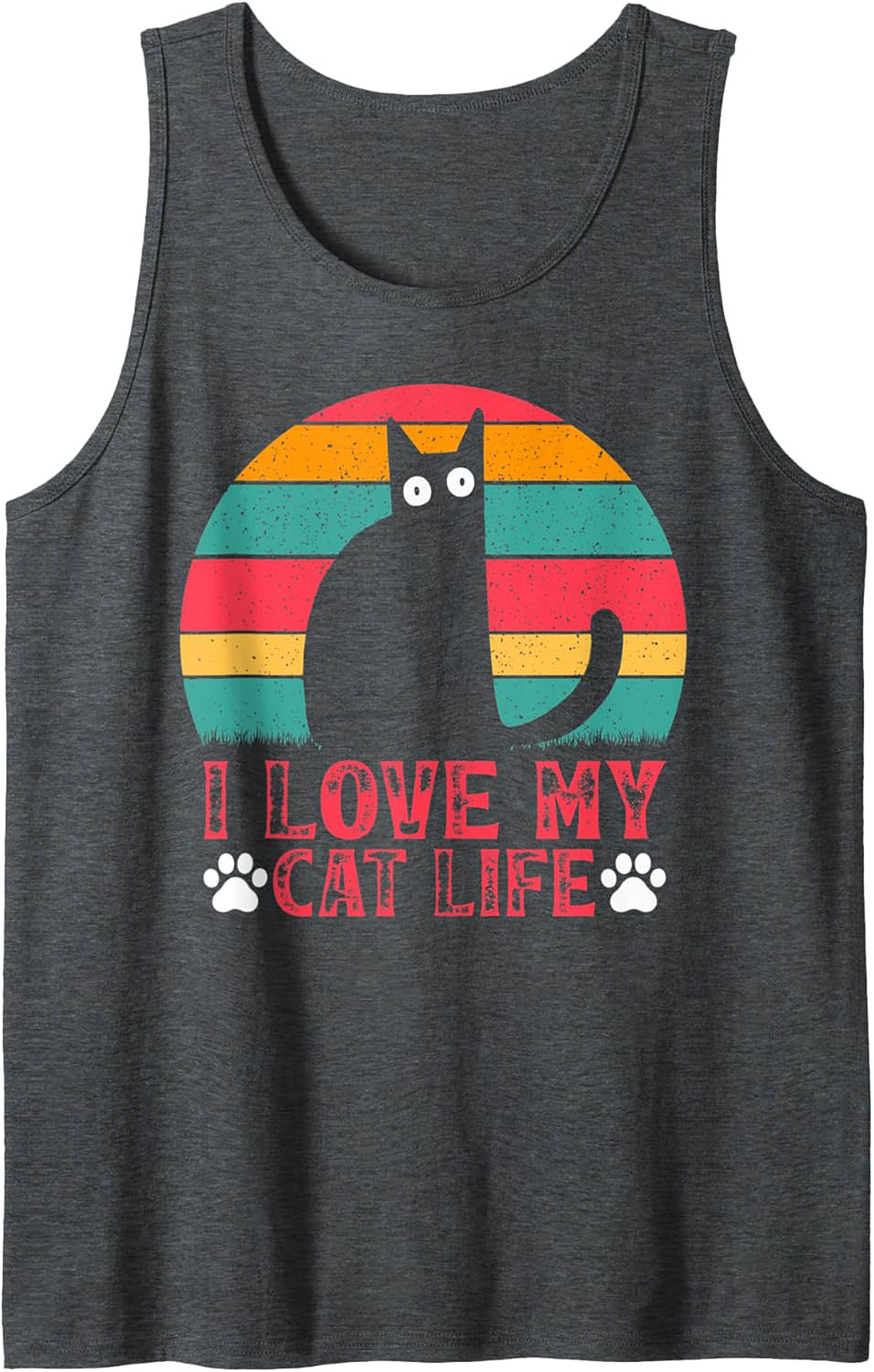 I Love My Cat Life Retro Sunset Graphic Tank Top