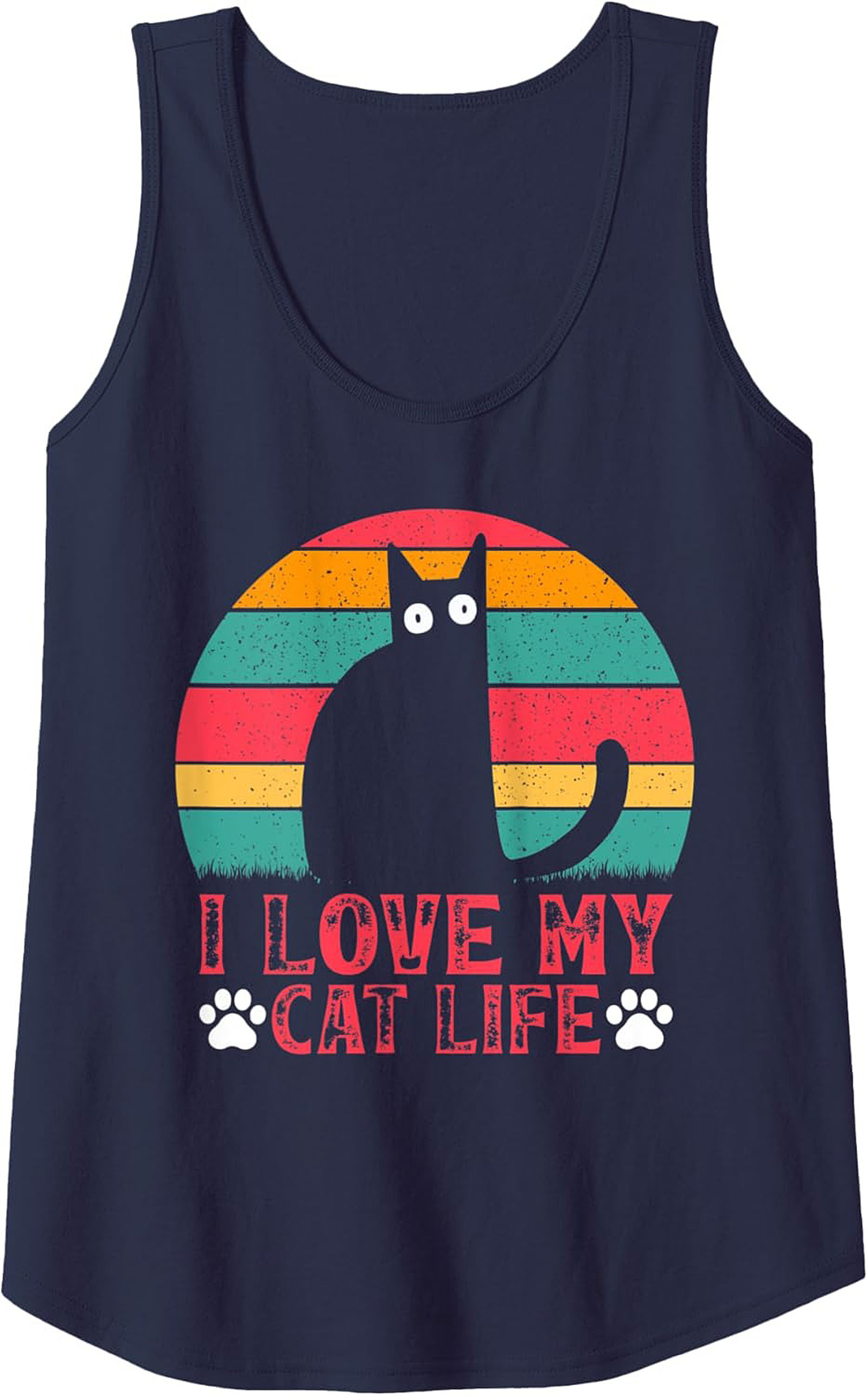 I Love My Cat Life Retro Sunset Graphic Tank Top
