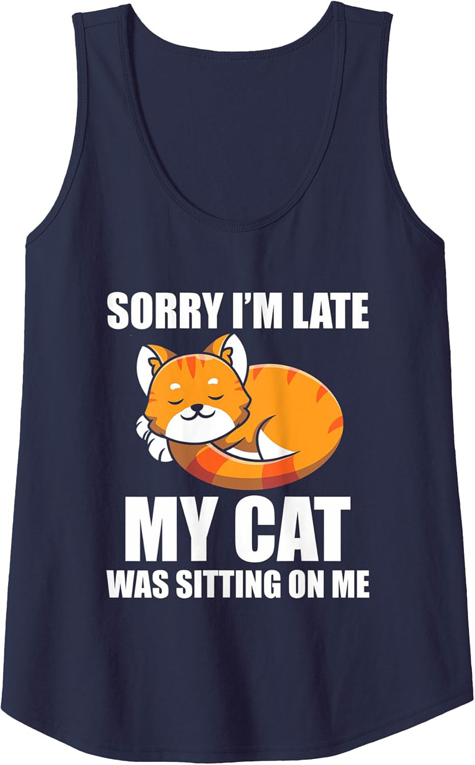 Funny Cat Graphic Tank Sorry I’m Late Sleeveless Shirt