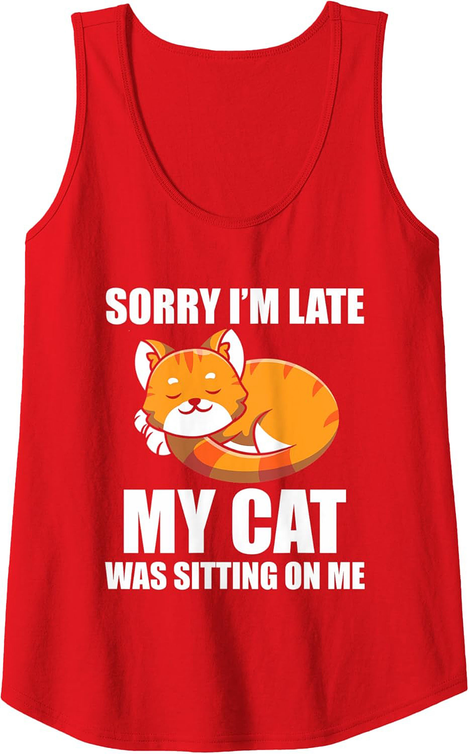 Funny Cat Graphic Tank Sorry I’m Late Sleeveless Shirt