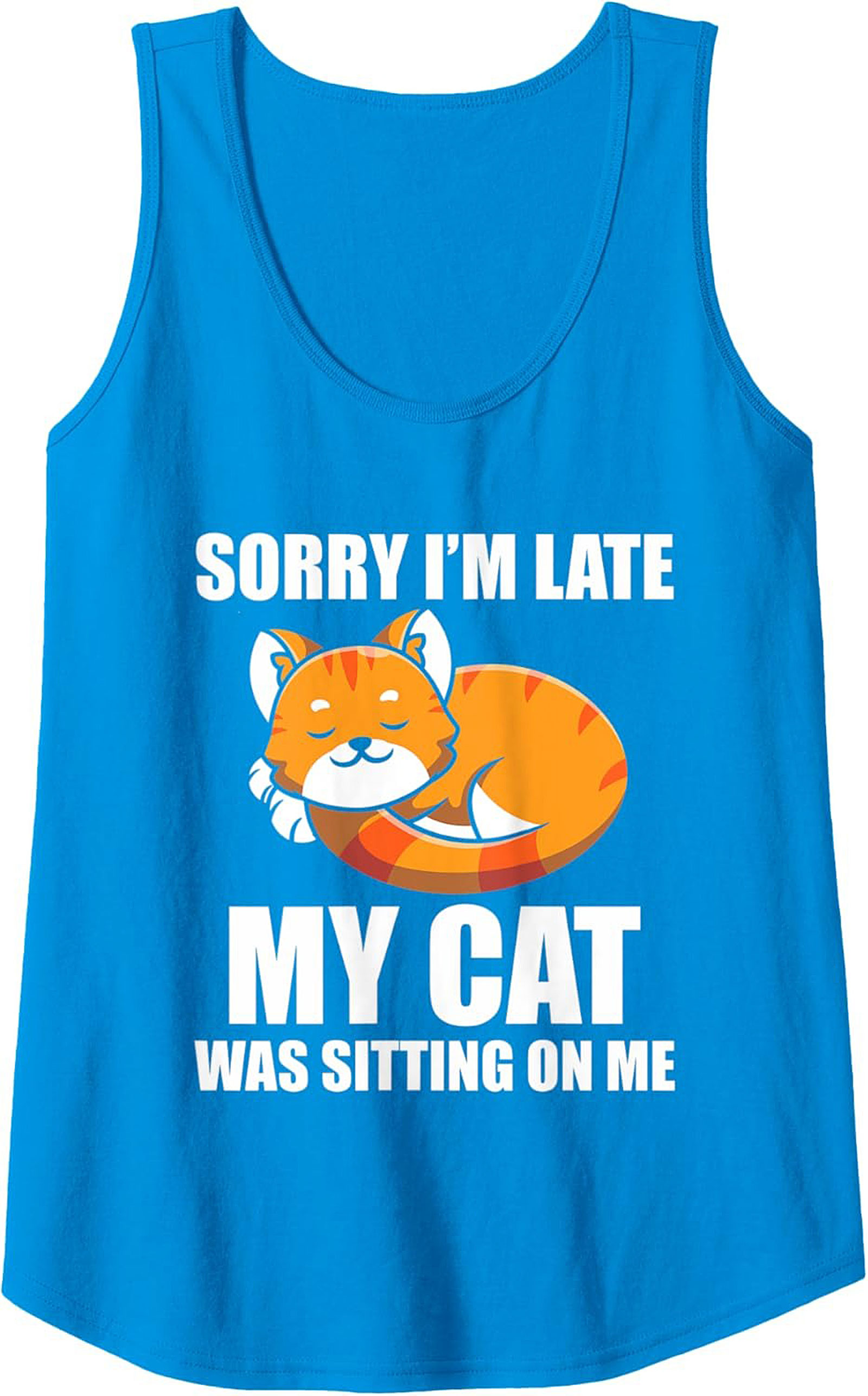 Funny Cat Graphic Tank Sorry I’m Late Sleeveless Shirt