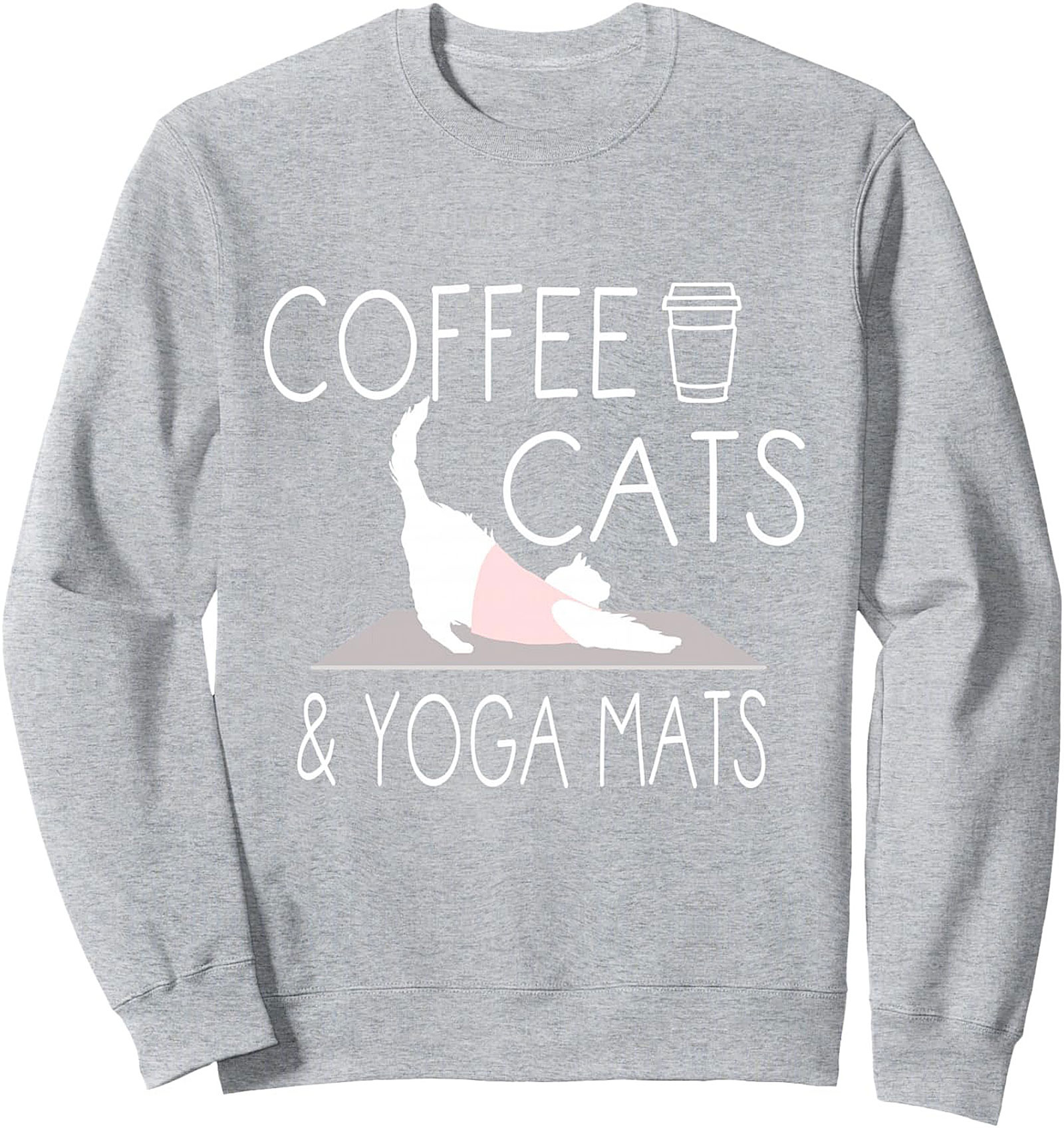 Cat Yoga Crewneck Sweatshirt Coffee & Cats Pullover Gift