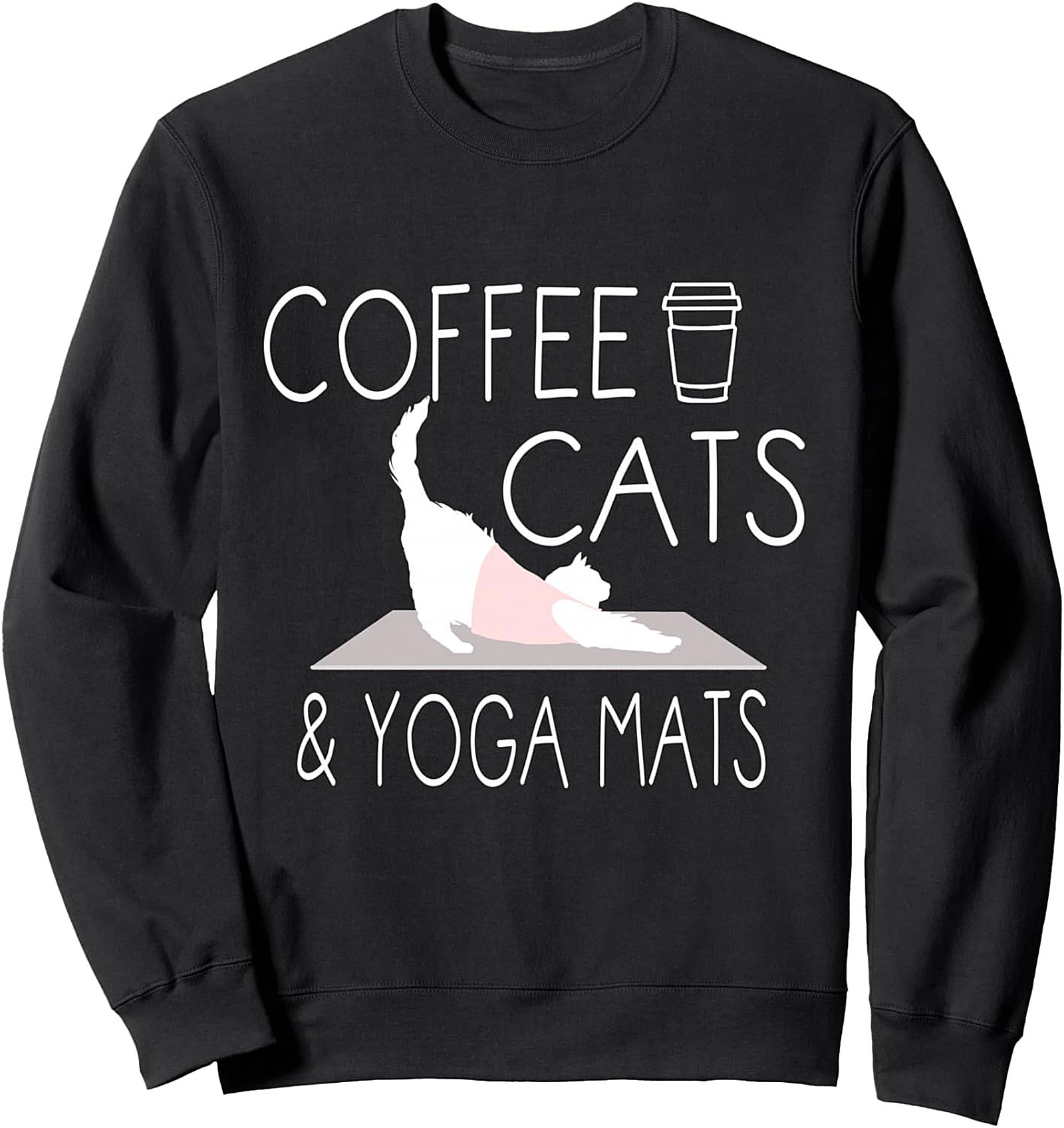 Cat Yoga Crewneck Sweatshirt Coffee & Cats Pullover Gift