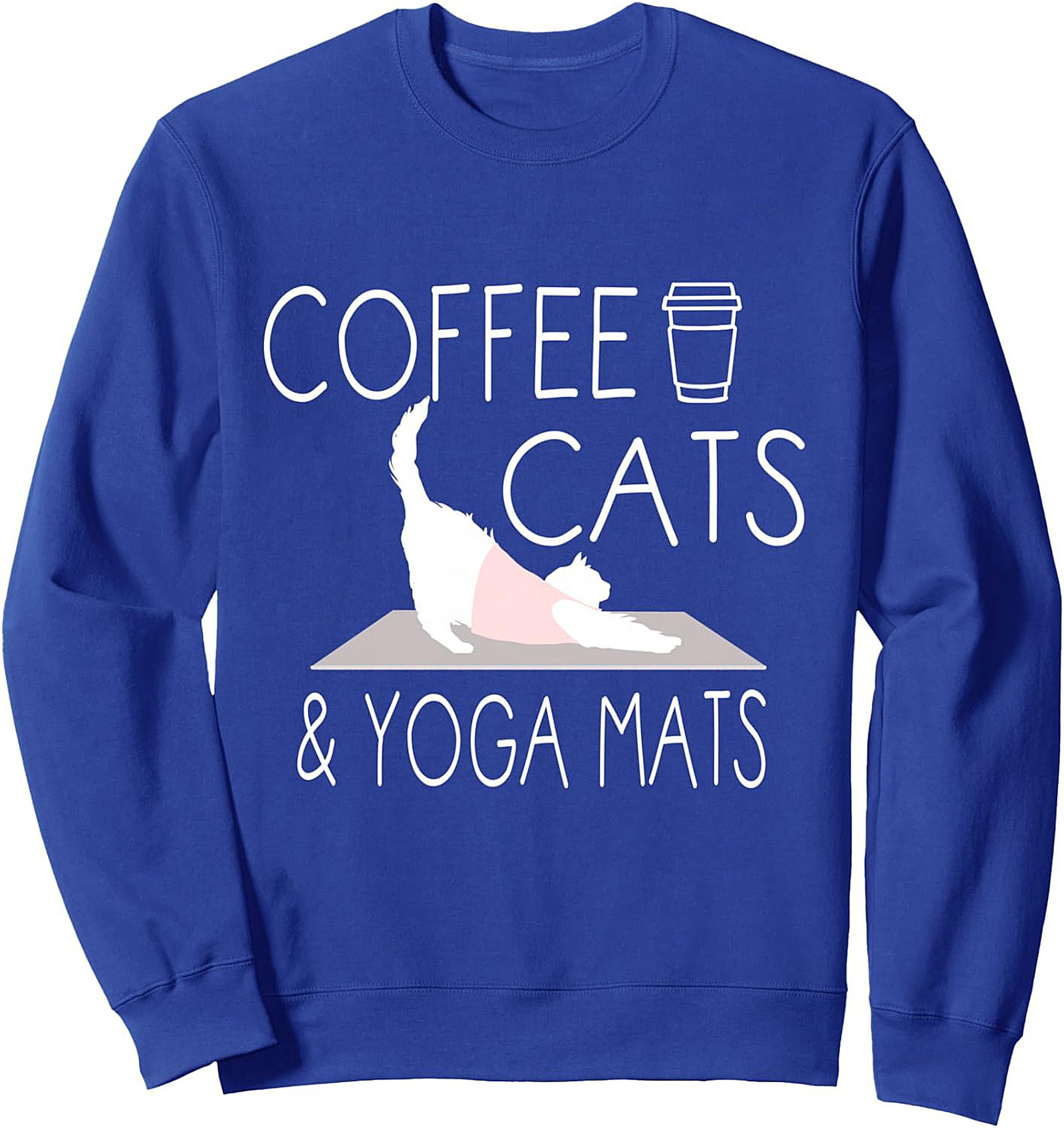 Cat Yoga Crewneck Sweatshirt Coffee & Cats Pullover Gift