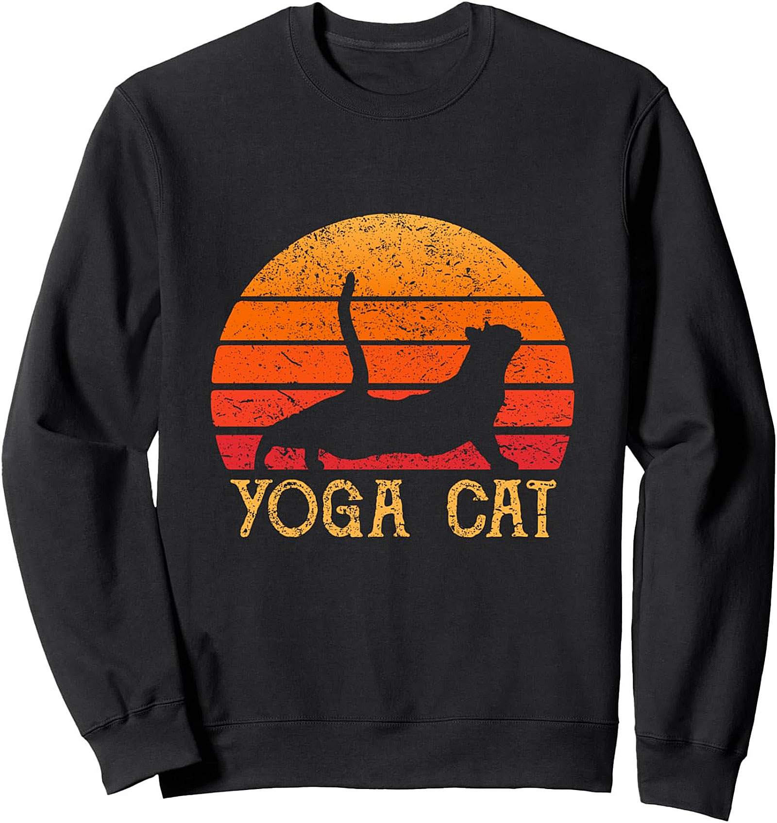 Cozy Yoga Cat Graphic Sweatshirt Vintage Crewneck Pullover