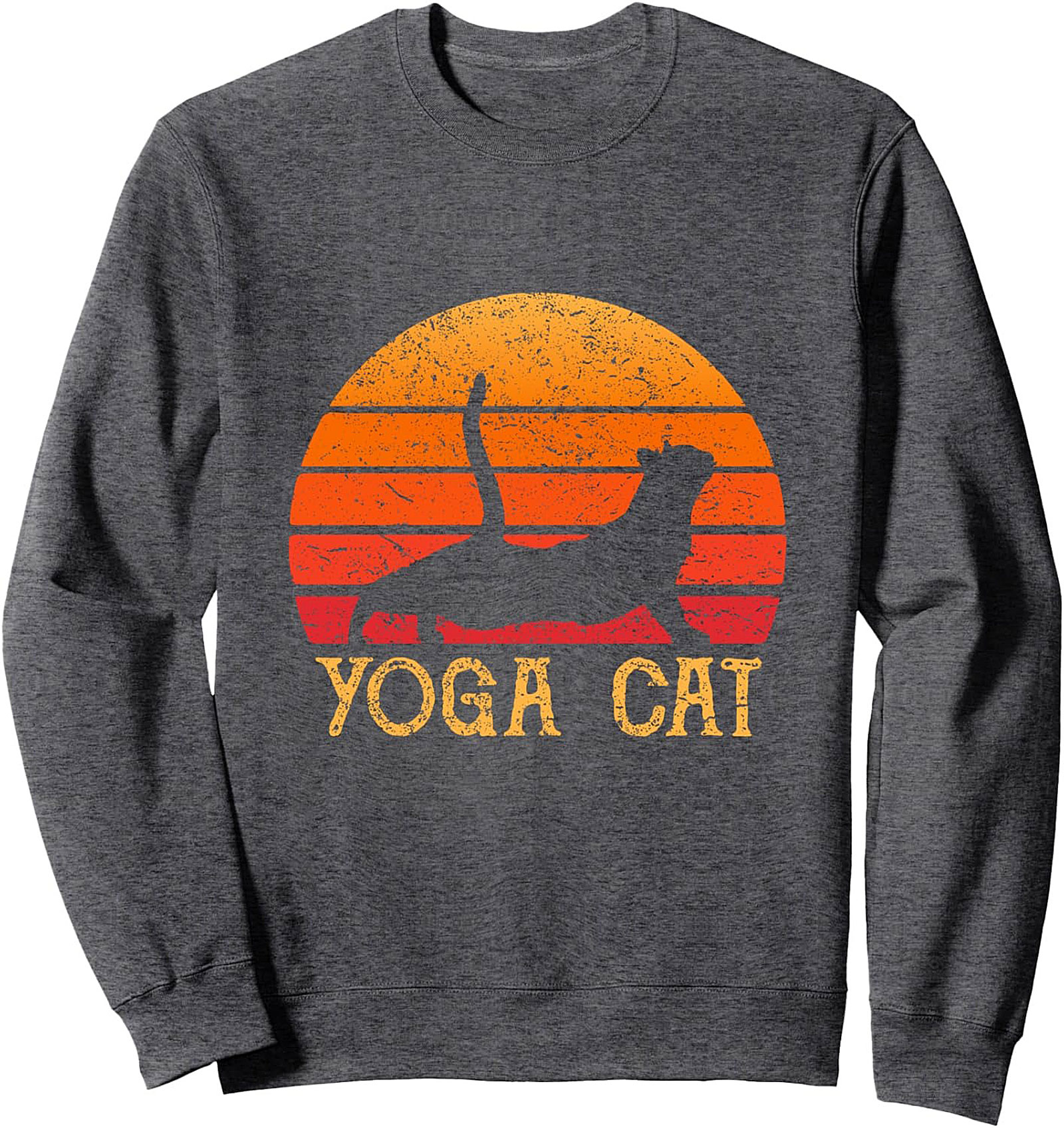 Cozy Yoga Cat Graphic Sweatshirt Vintage Crewneck Pullover