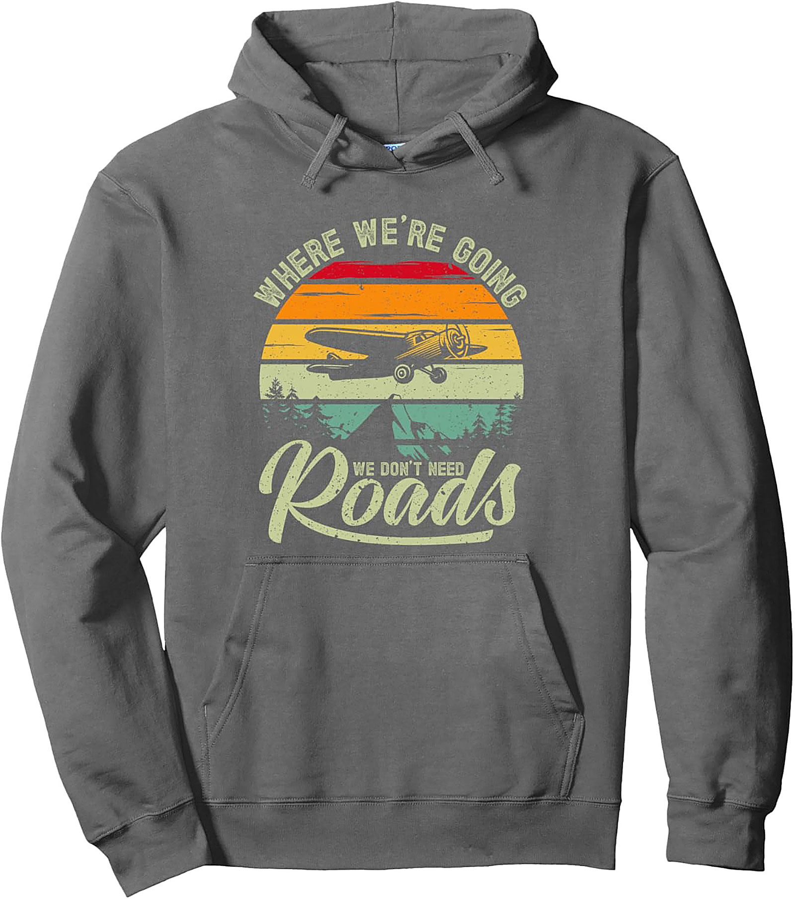 Vintage Aviation Pullover Hoodie "No Roads" Graphic