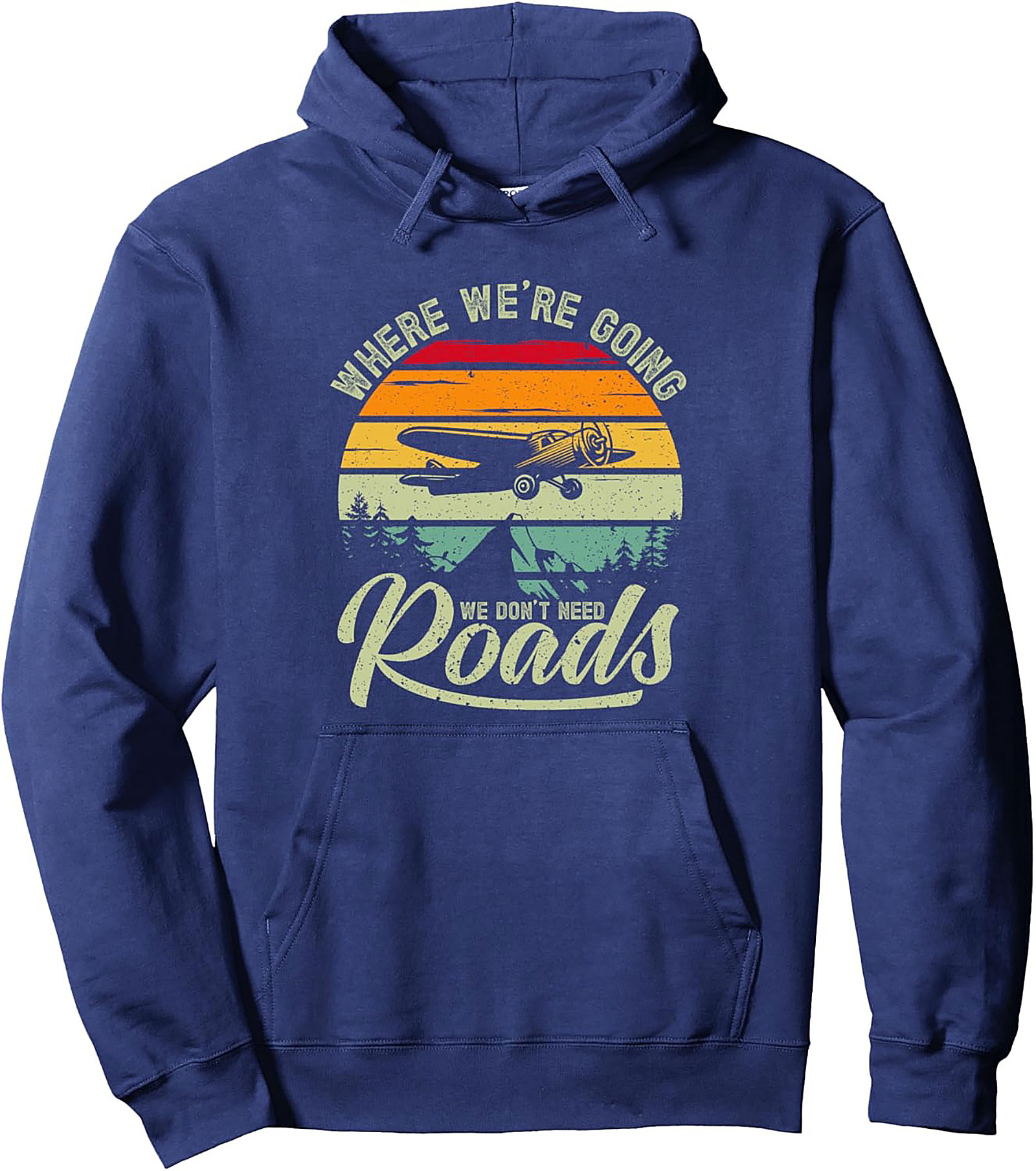Vintage Aviation Pullover Hoodie "No Roads" Graphic