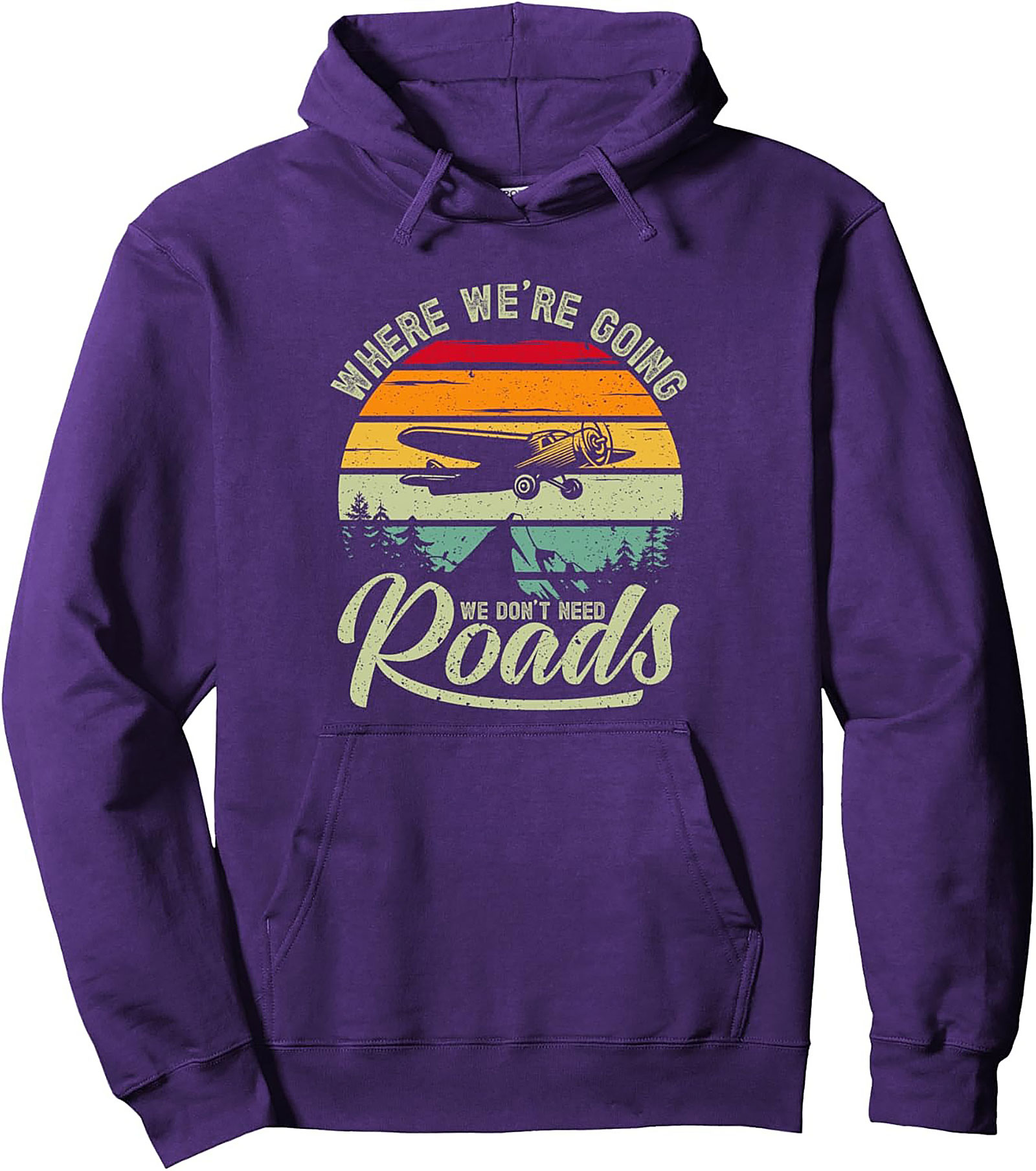 Vintage Aviation Pullover Hoodie "No Roads" Graphic