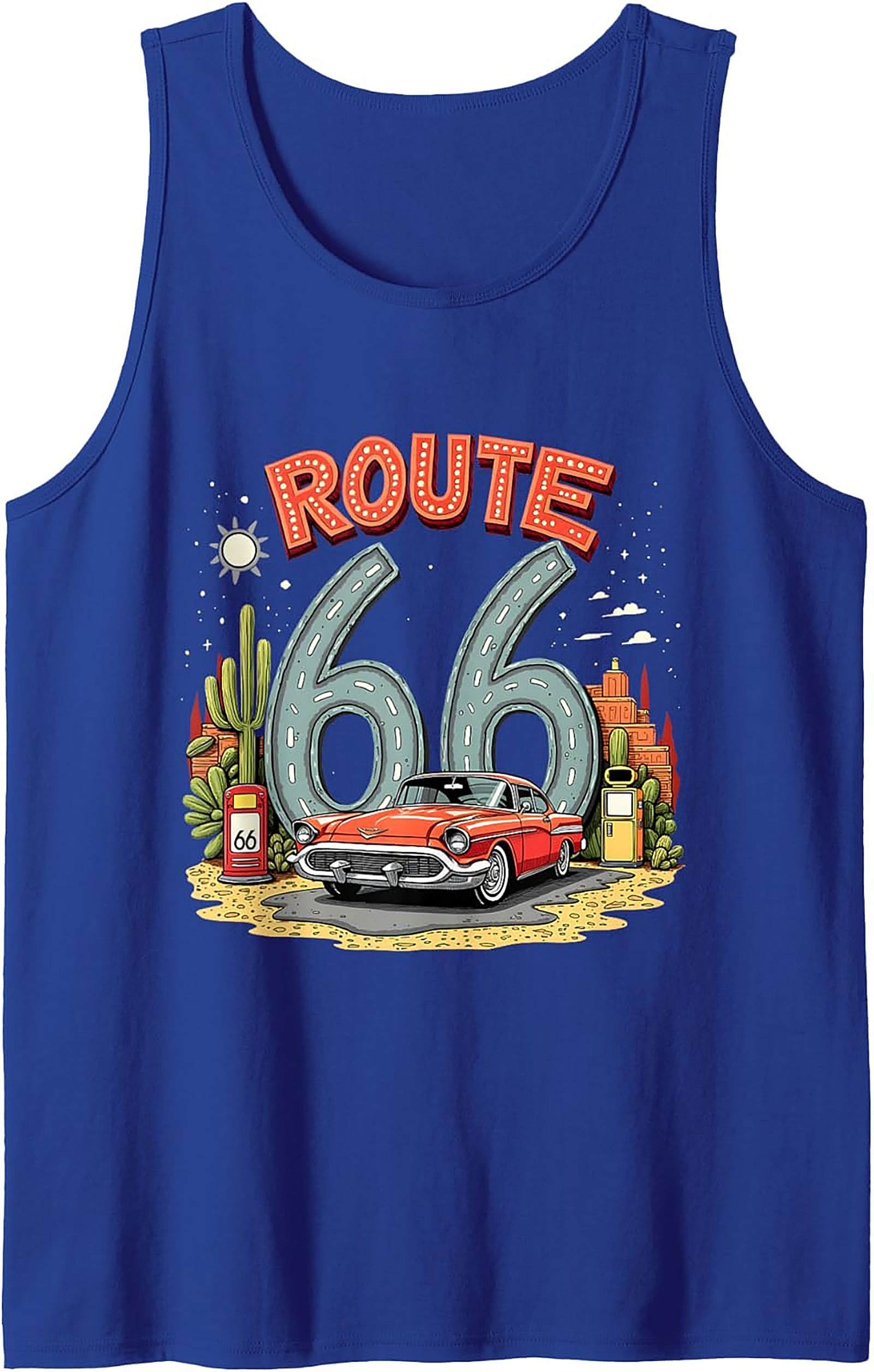 Route 66 Graphic Tank Top Vintage Car Sleeveless Shirt