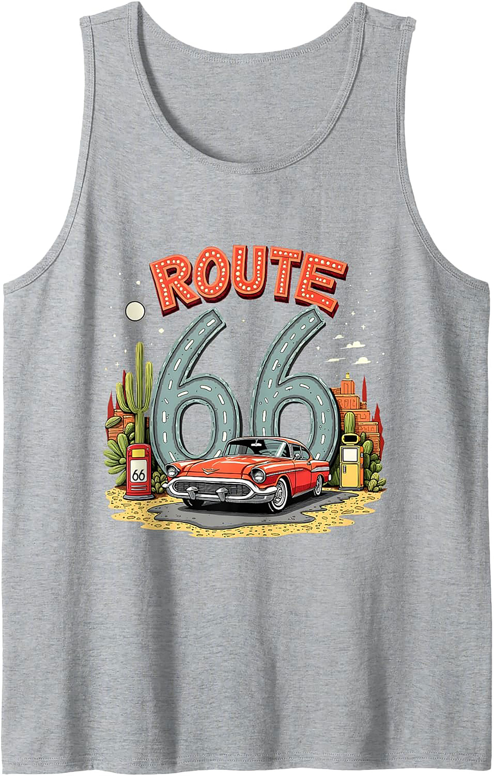 Route 66 Graphic Tank Top Vintage Car Sleeveless Shirt