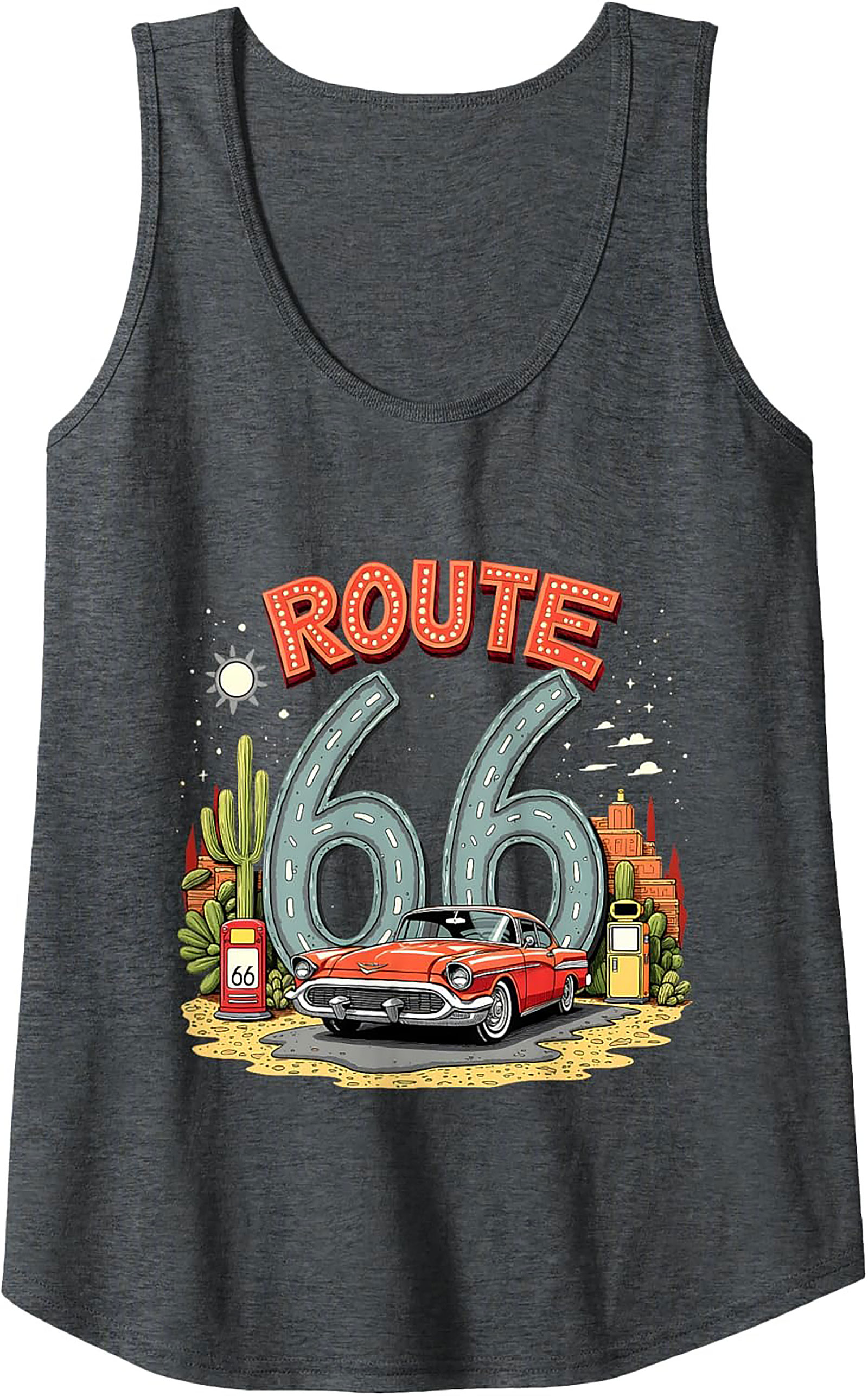 Route 66 Graphic Tank Top Vintage Car Sleeveless Shirt