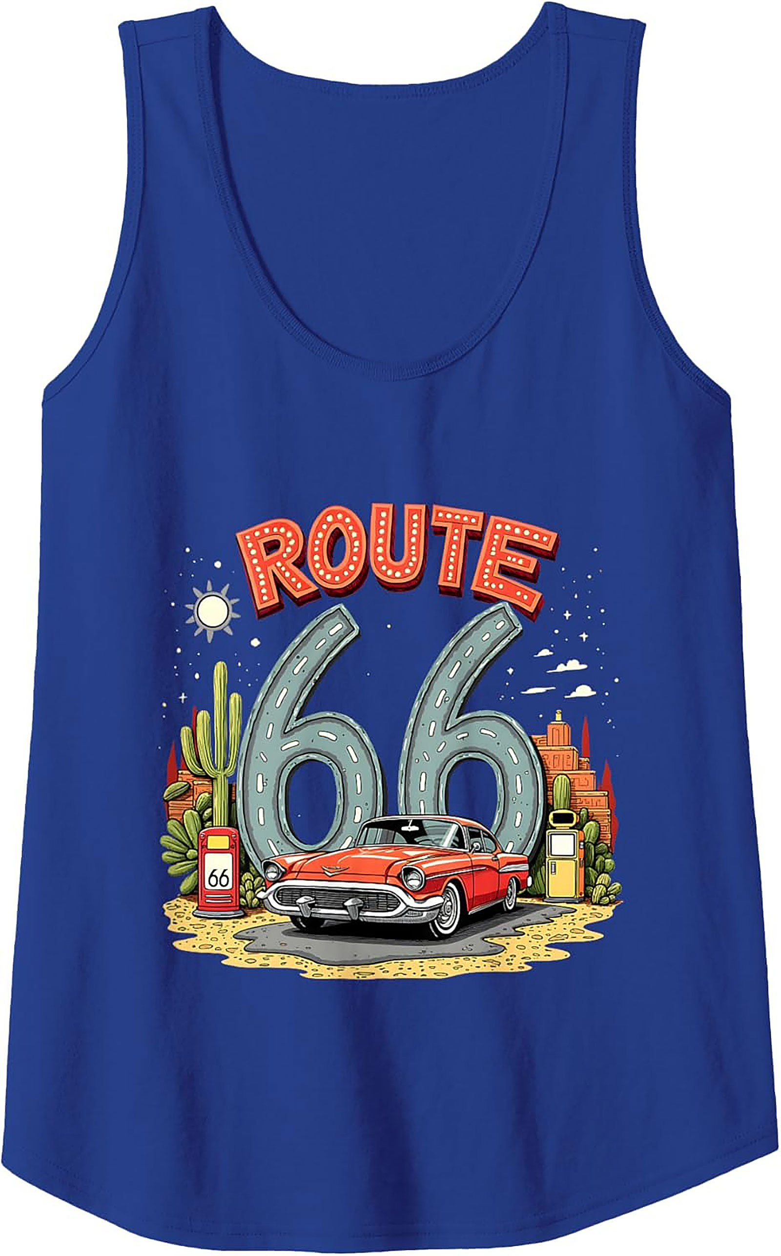 Route 66 Graphic Tank Top Vintage Car Sleeveless Shirt