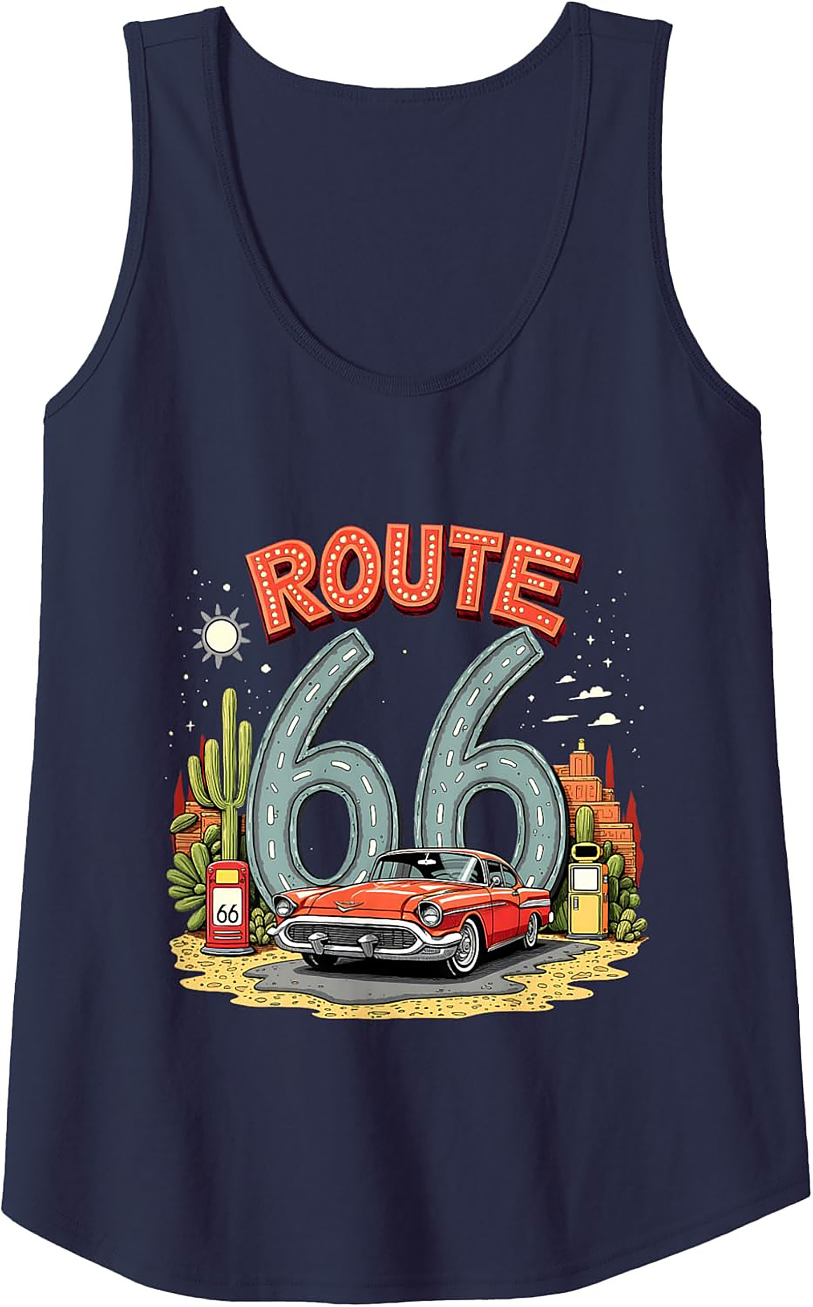 Route 66 Graphic Tank Top Vintage Car Sleeveless Shirt