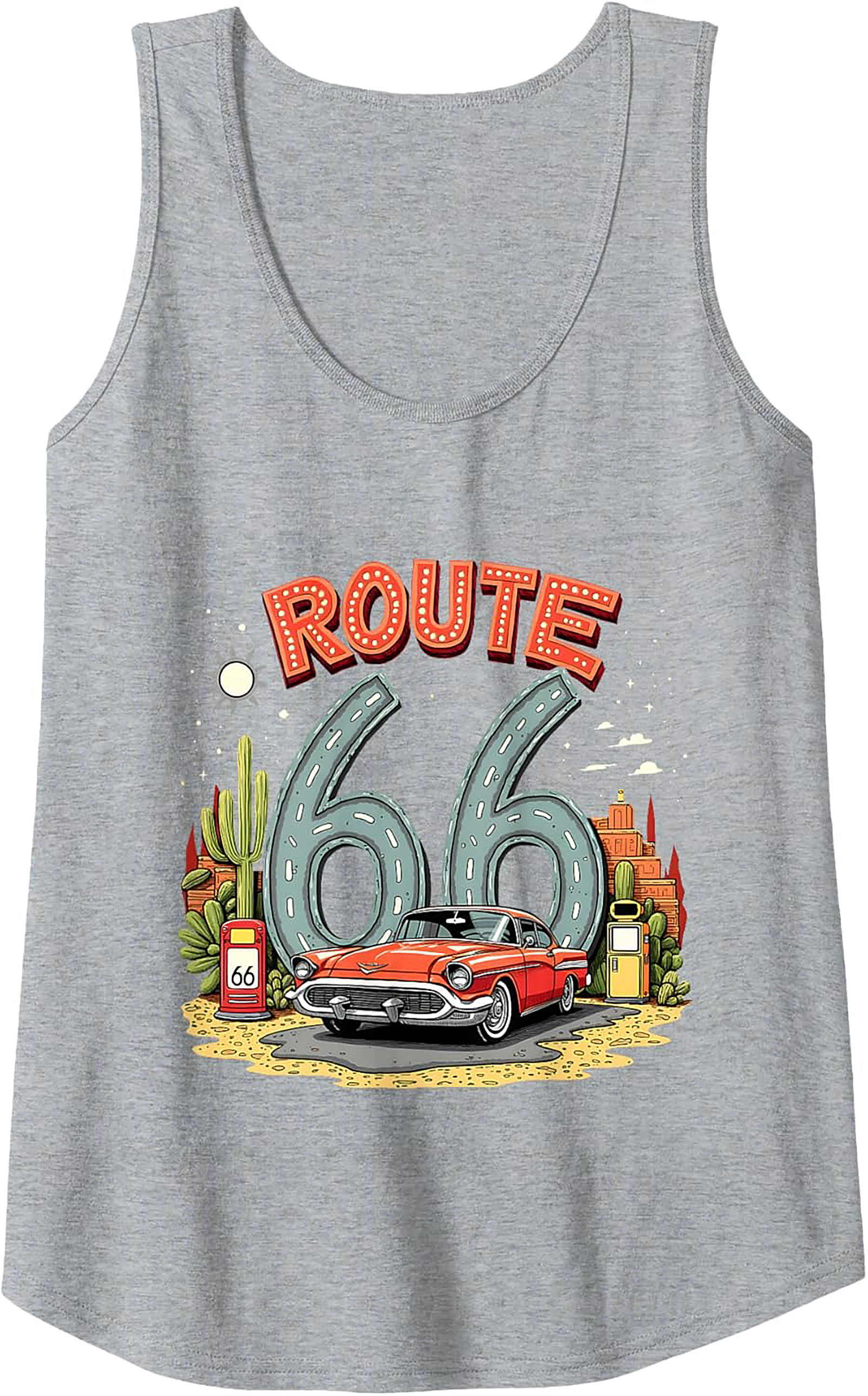 Route 66 Graphic Tank Top Vintage Car Sleeveless Shirt