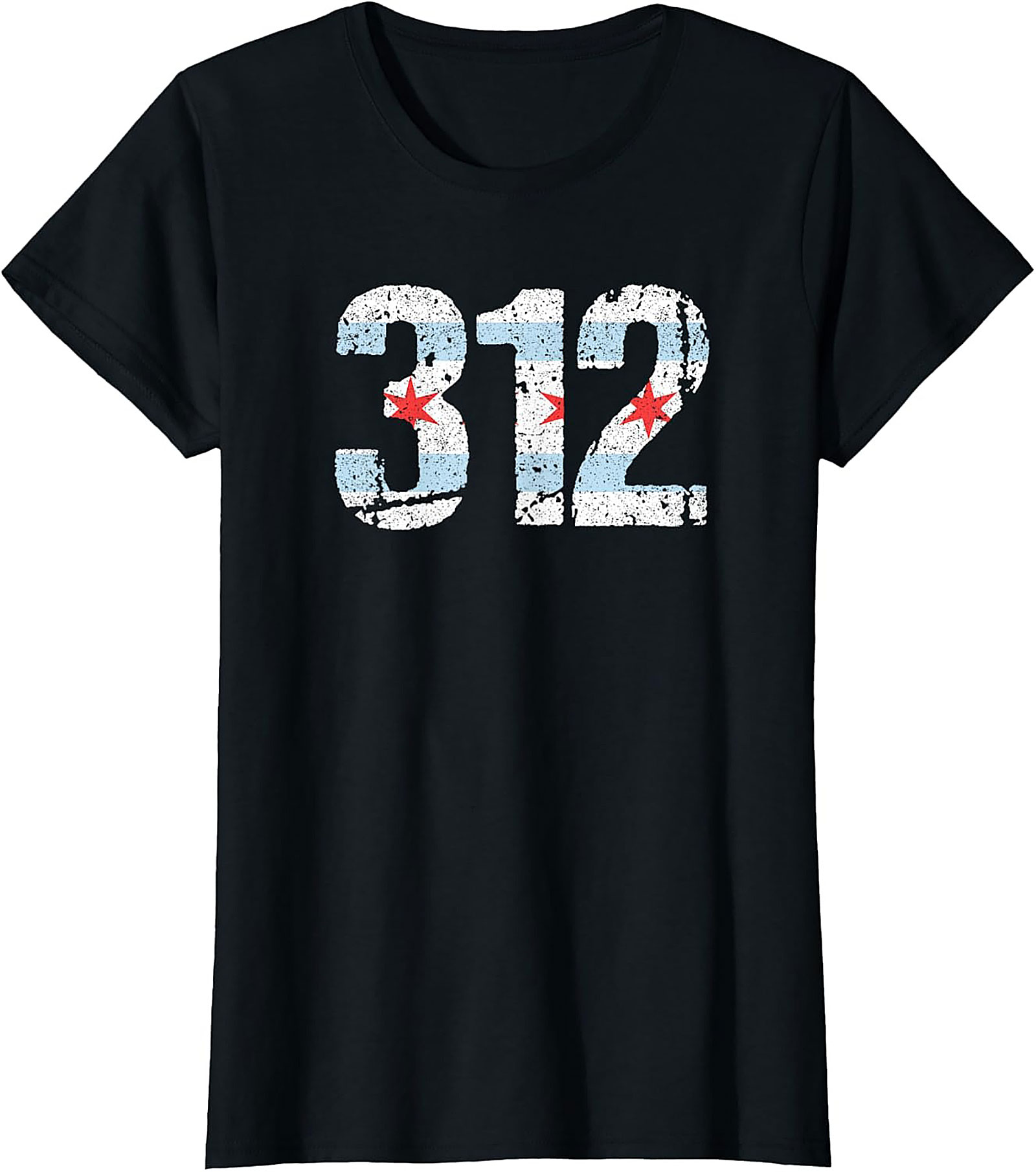 Chicago 312 Area Code T-Shirt Distressed Flag Unisex Tee