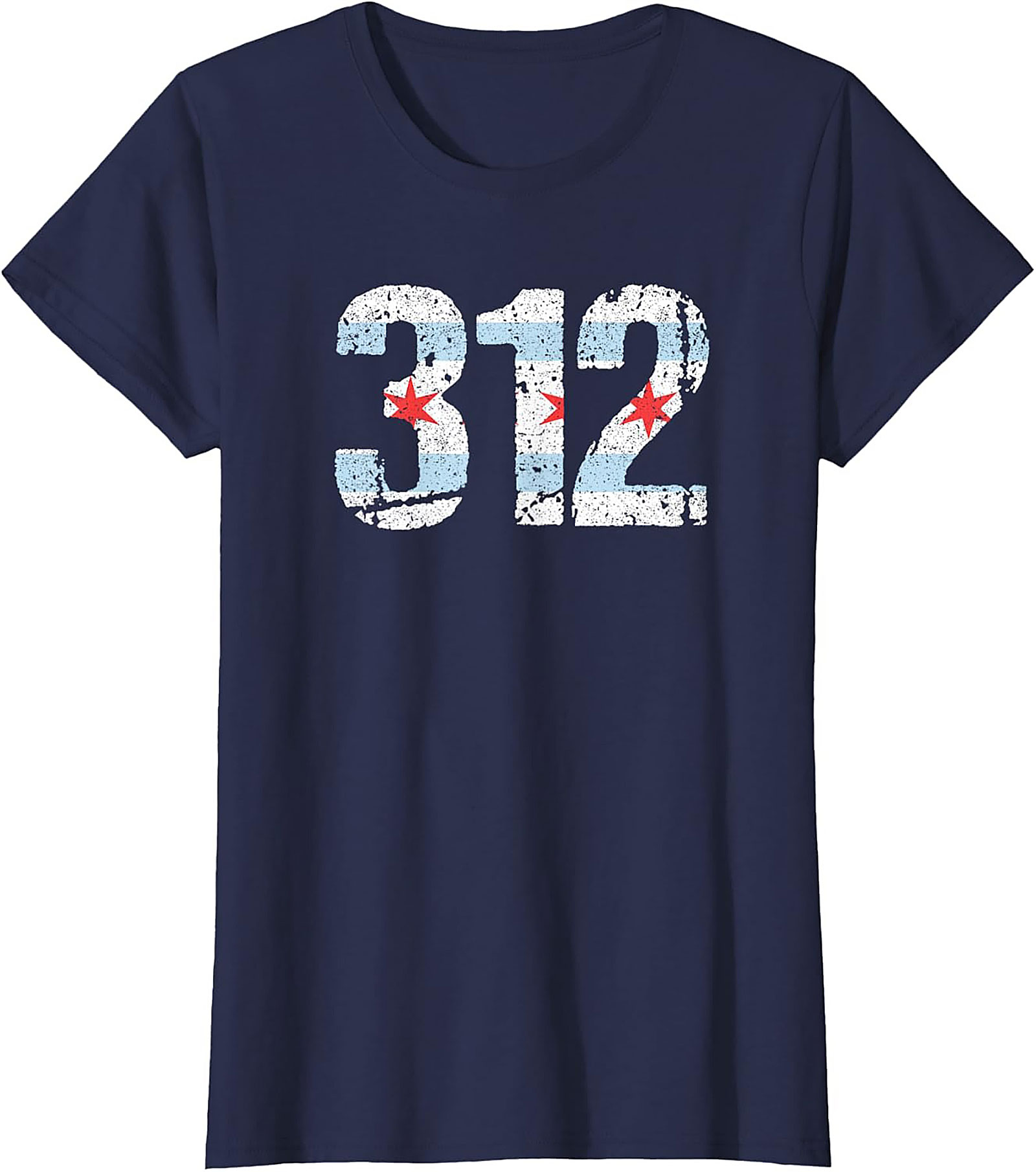Chicago 312 Area Code T-Shirt Distressed Flag Unisex Tee