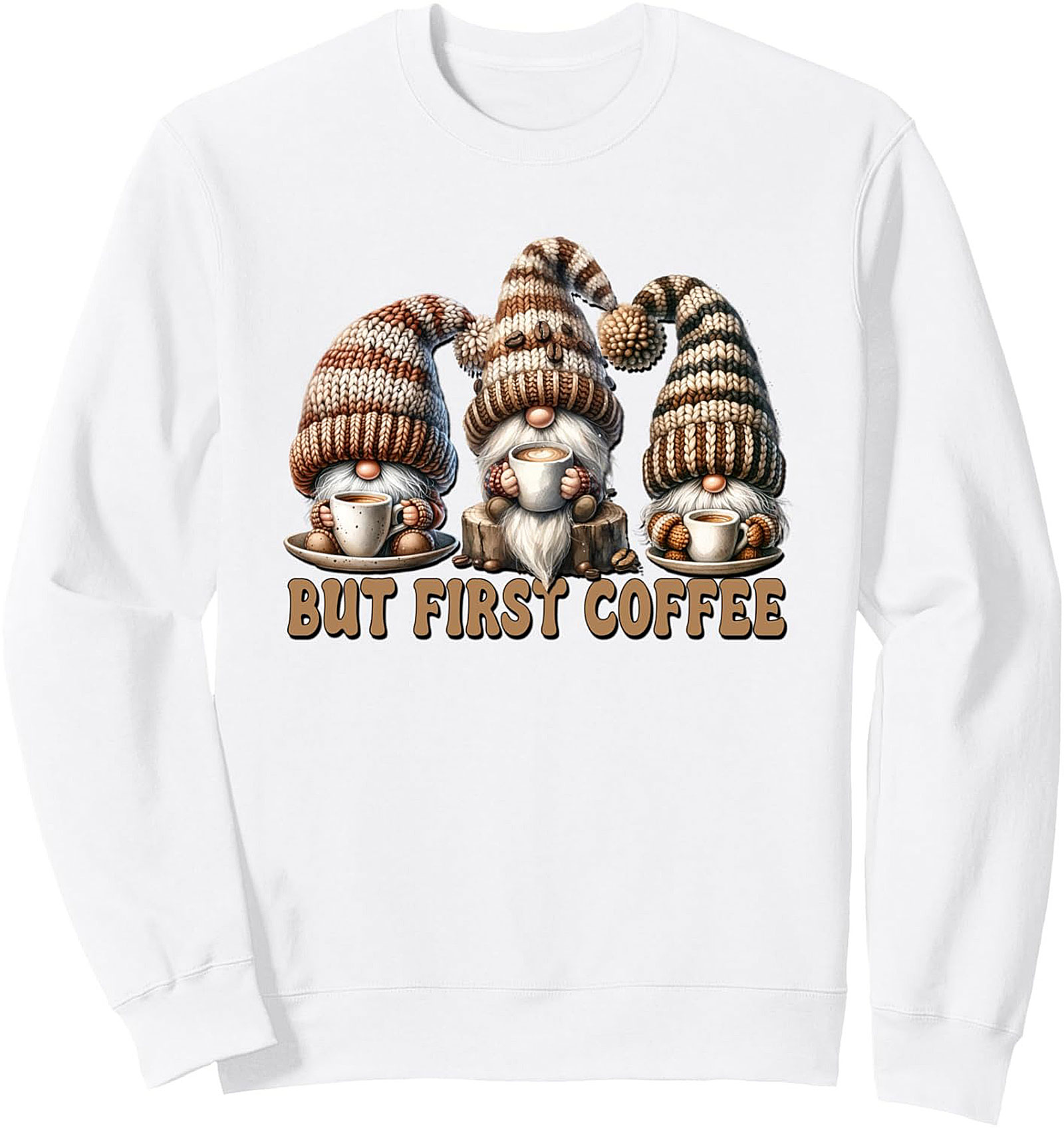 But First Coffee Gnome Sweatshirt - Cozy Crewneck Graphic