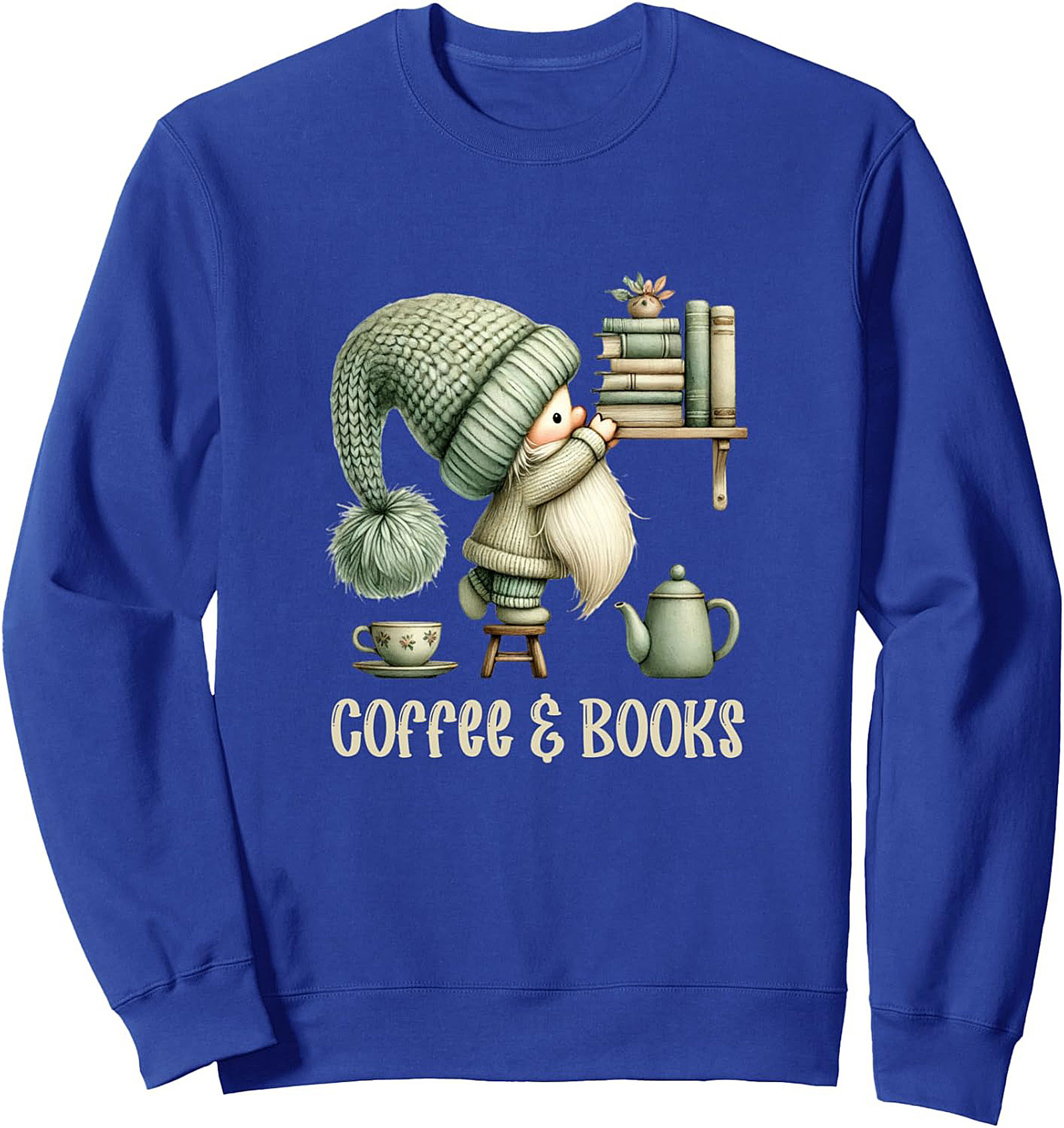 Coffee & Books Gnome Graphic Sweatshirt Cozy Unisex Fit