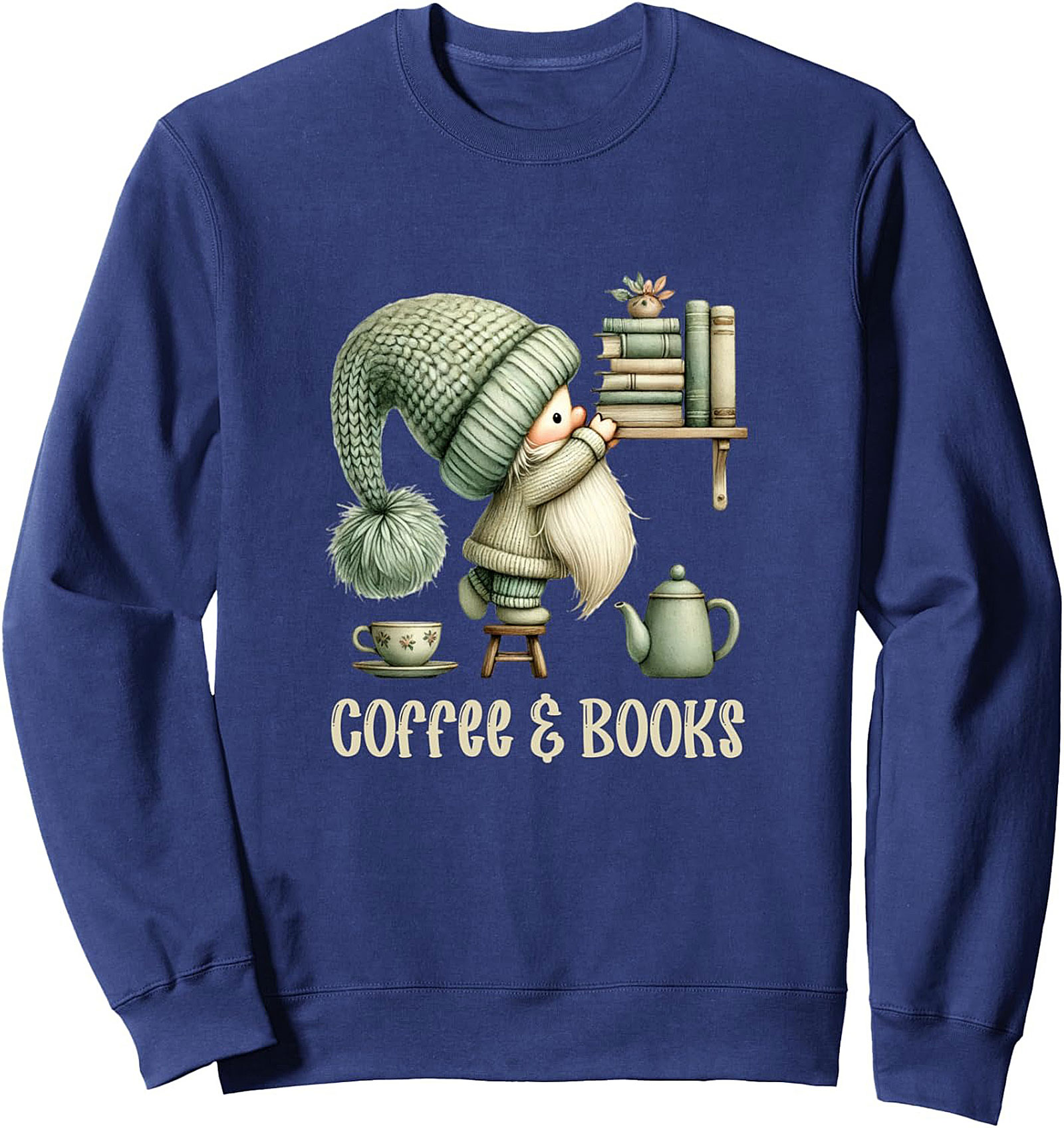 Coffee & Books Gnome Graphic Sweatshirt Cozy Unisex Fit