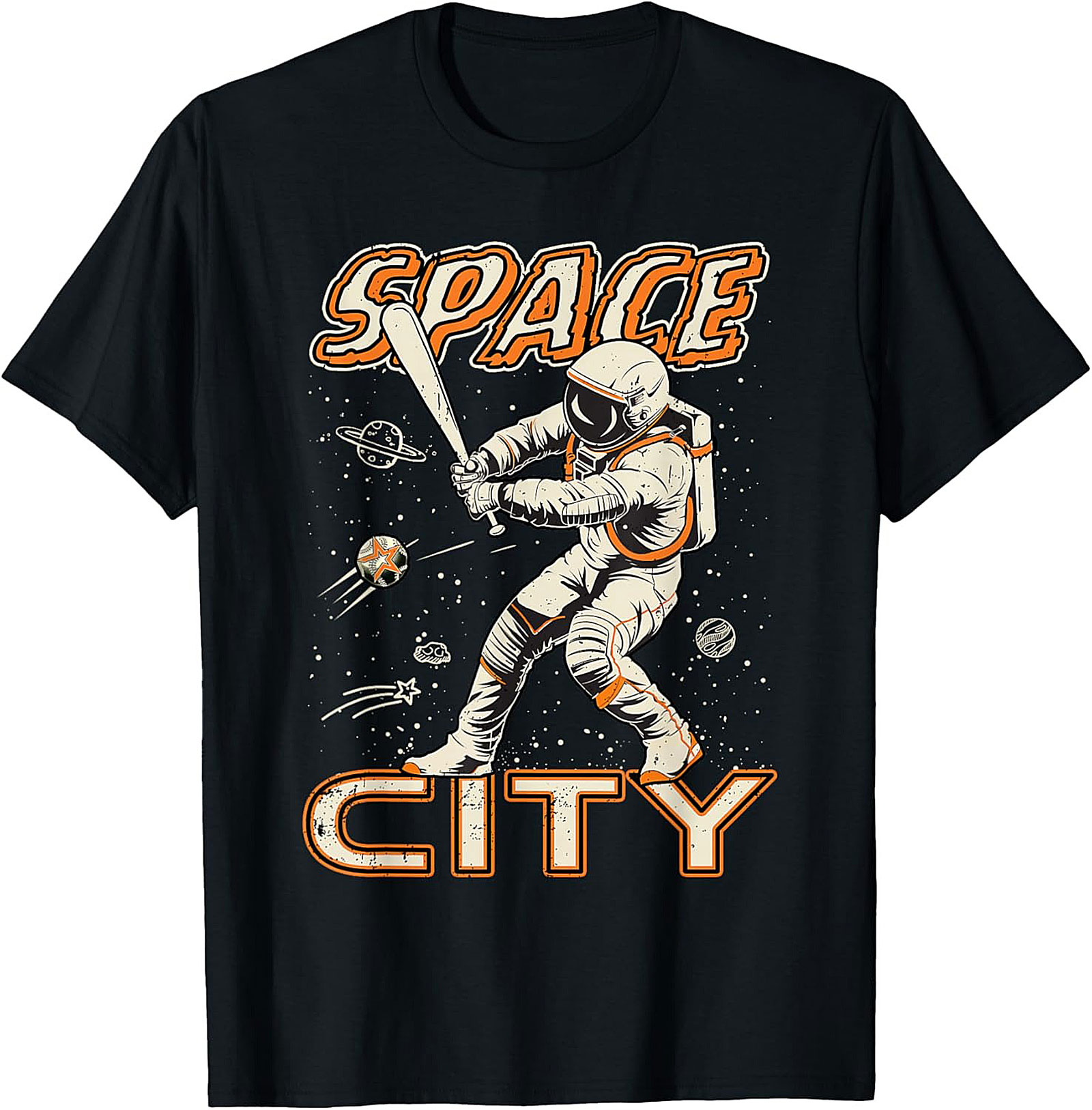 Space City Astronaut Baseball T-Shirt Retro Graphic Tee