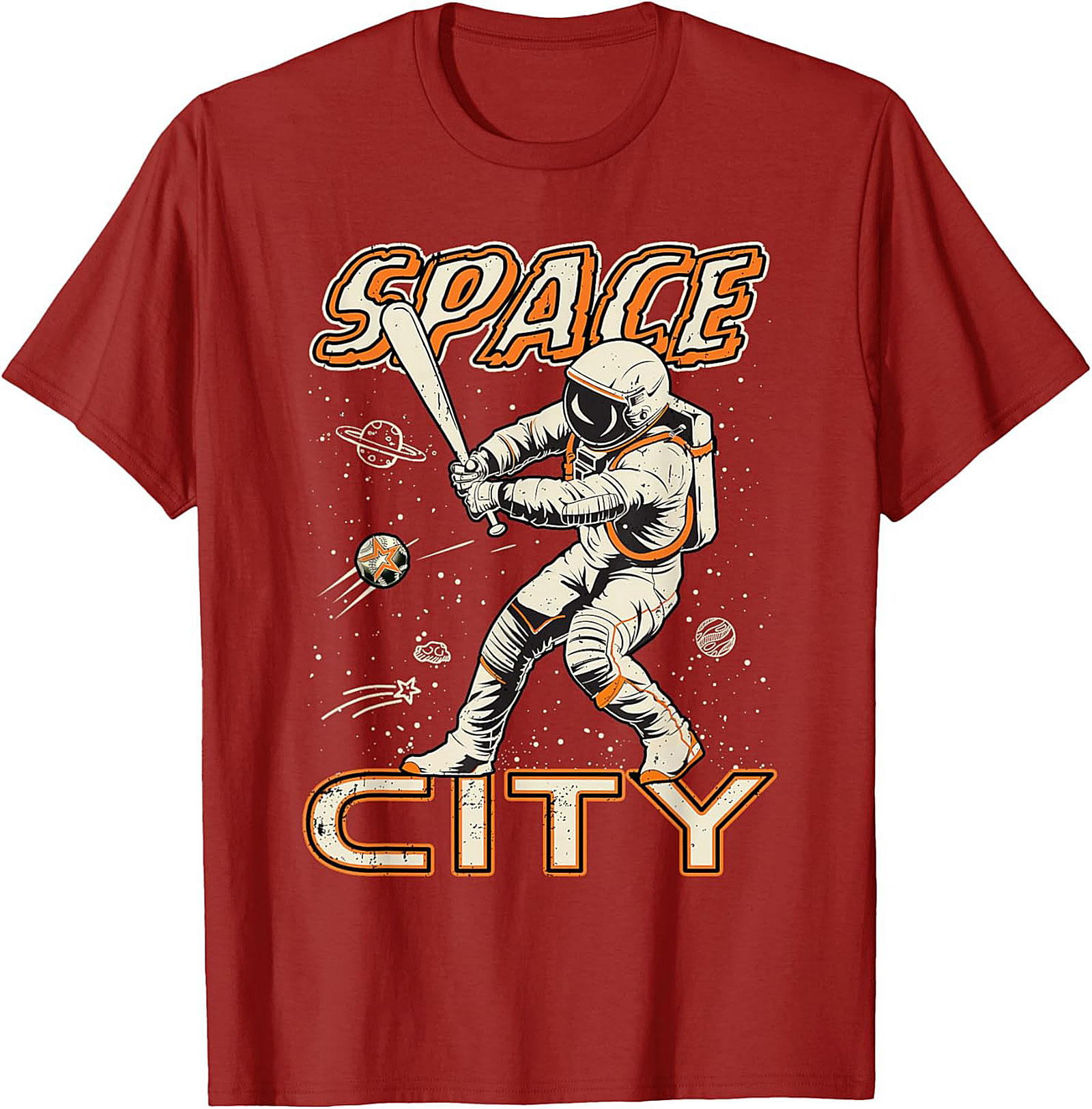 Space City Astronaut Baseball T-Shirt Retro Graphic Tee