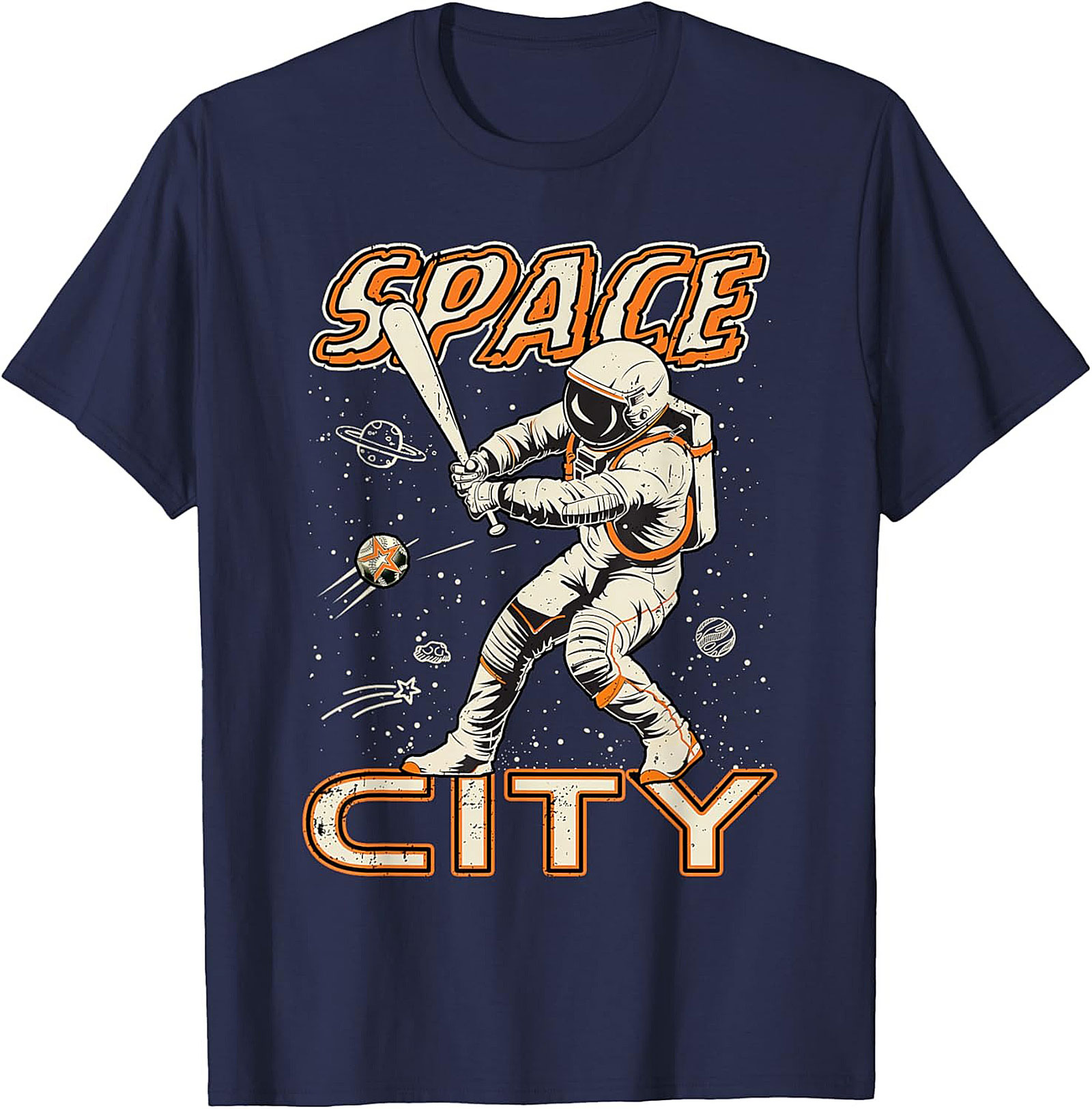 Space City Astronaut Baseball T-Shirt Retro Graphic Tee