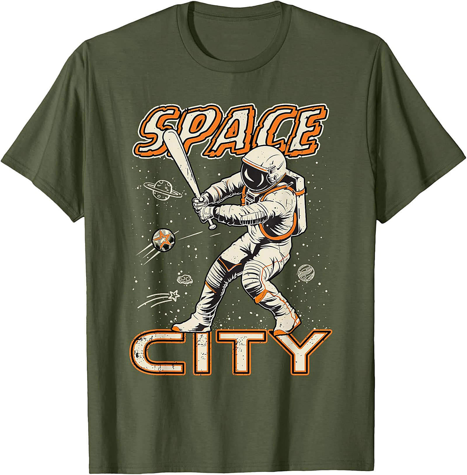 Space City Astronaut Baseball T-Shirt Retro Graphic Tee