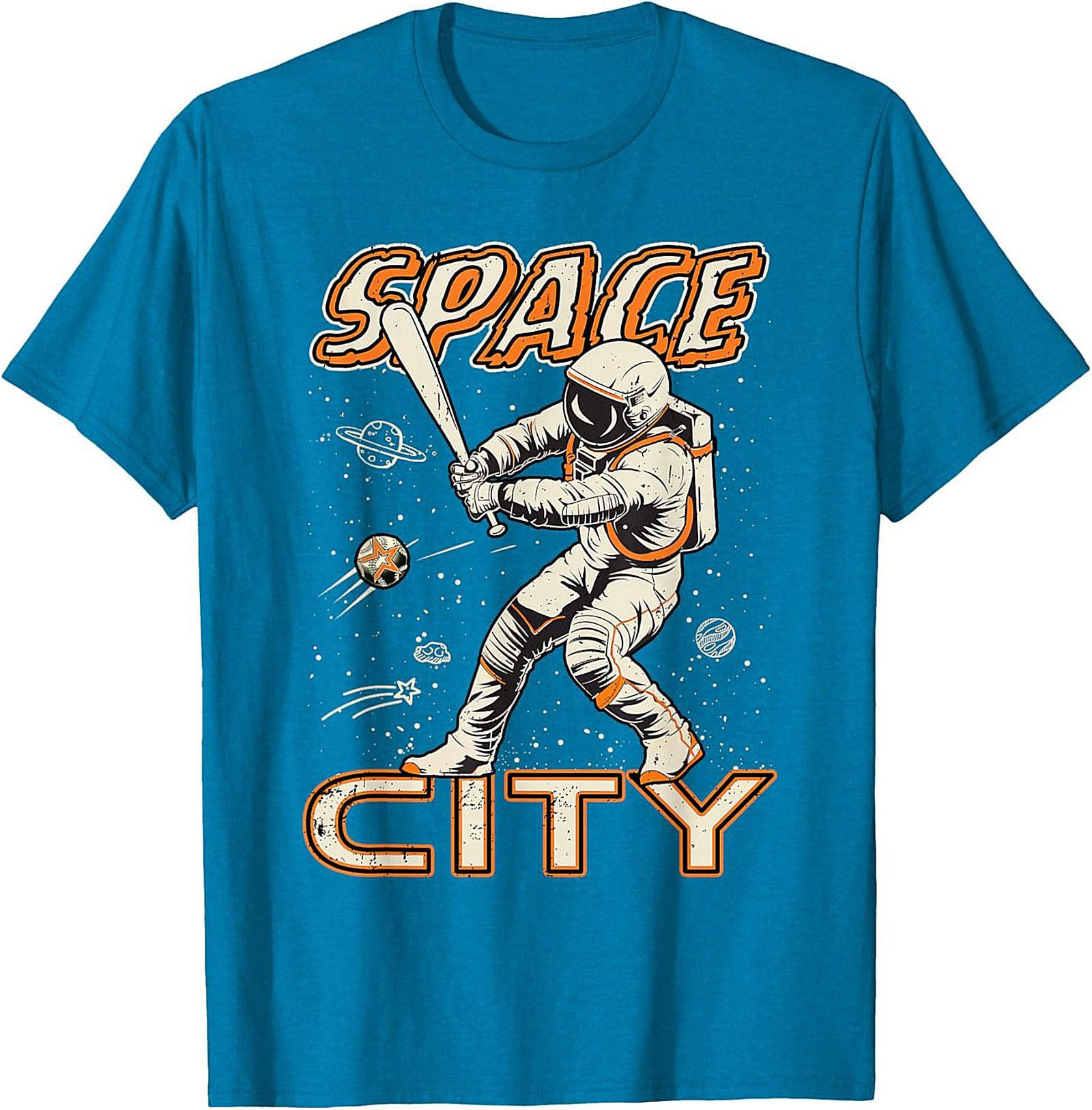 Space City Astronaut Baseball T-Shirt Retro Graphic Tee