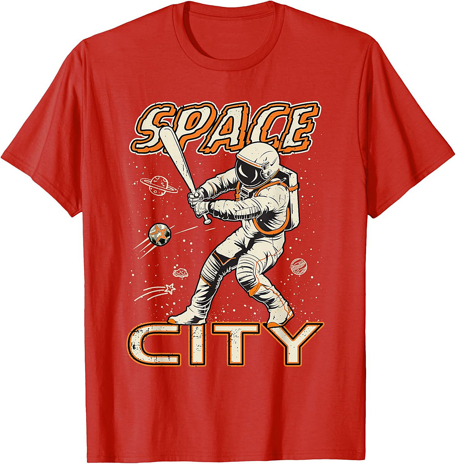 Space City Astronaut Baseball T-Shirt Retro Graphic Tee