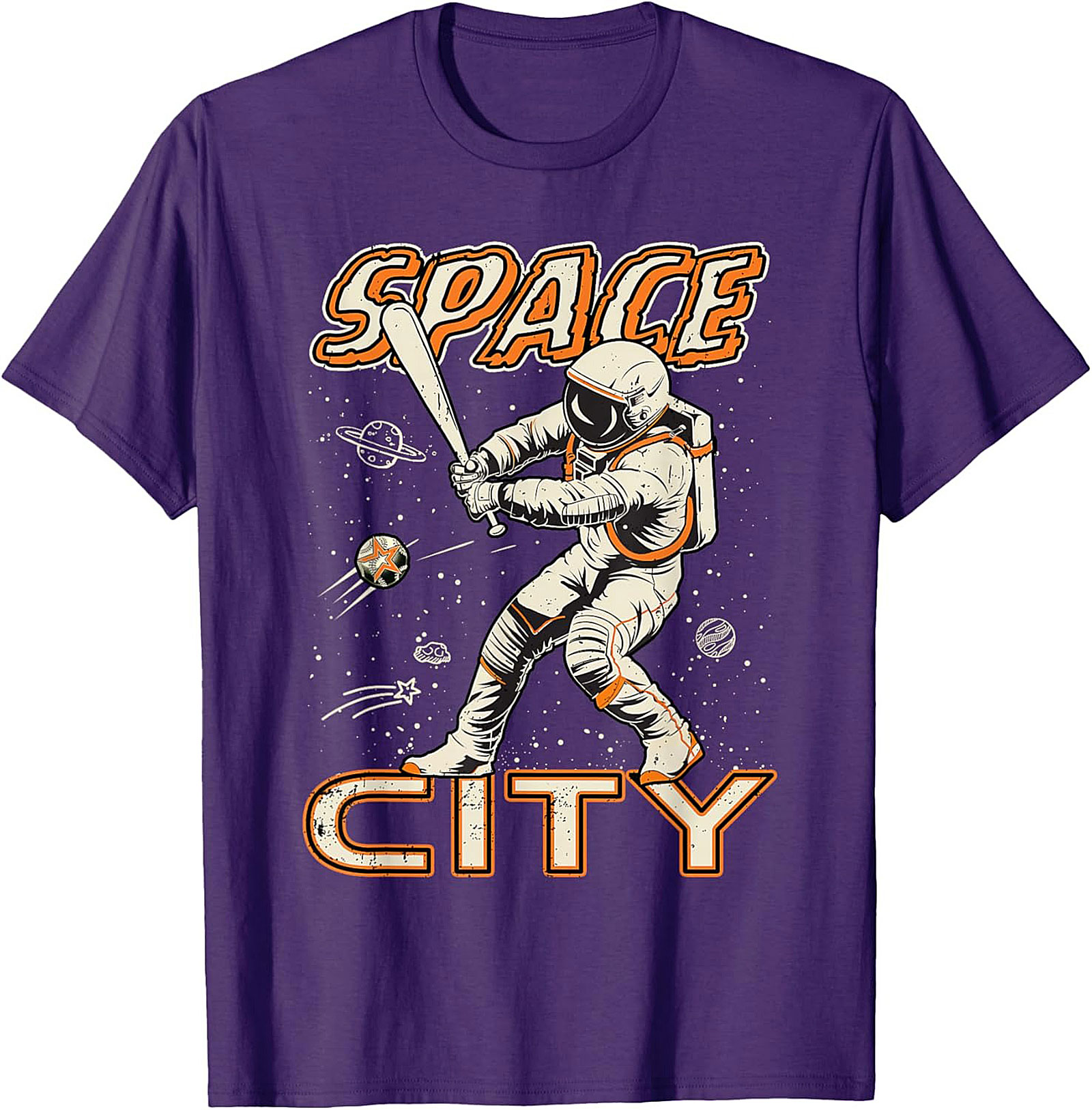 Space City Astronaut Baseball T-Shirt Retro Graphic Tee