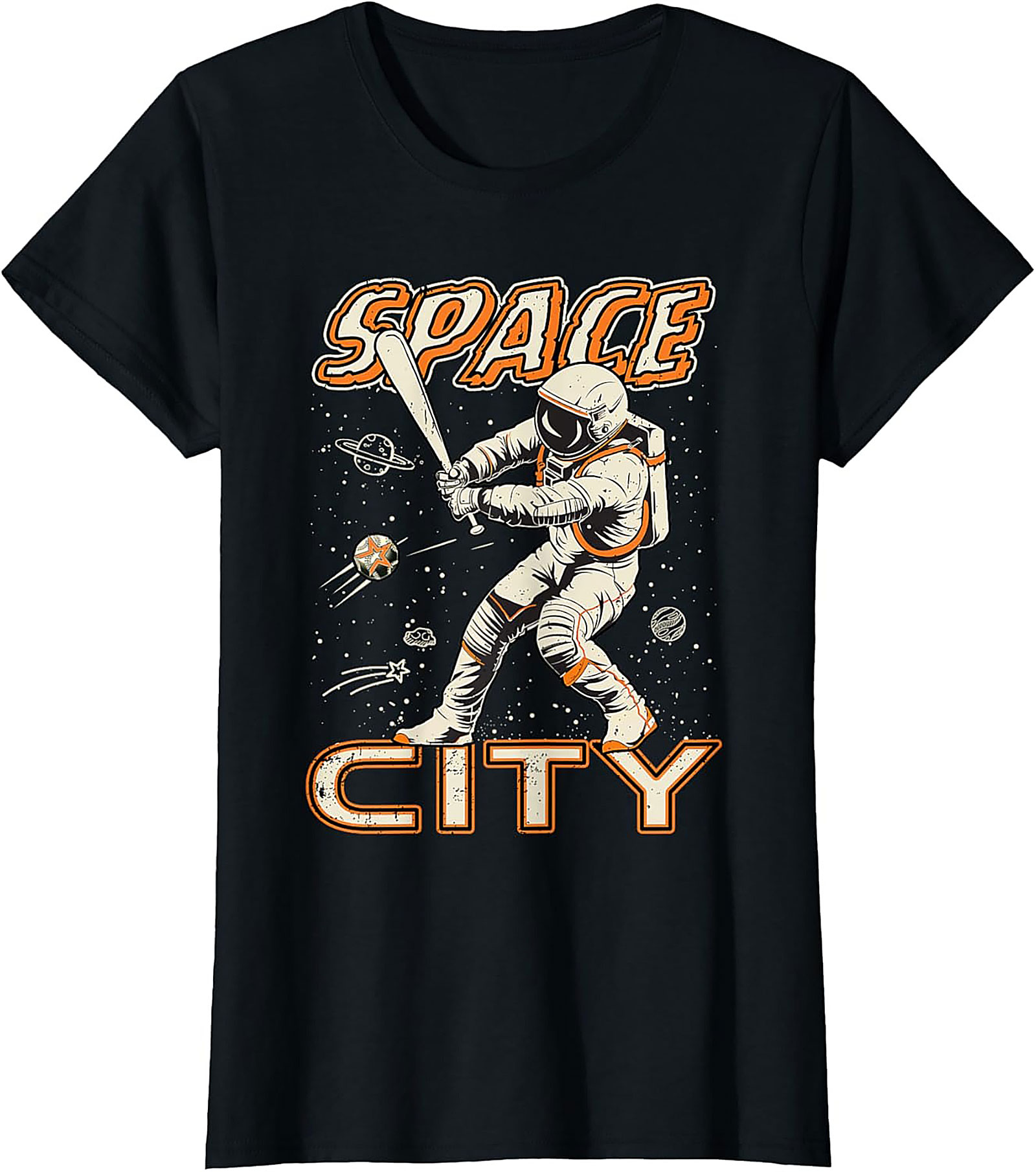 Space City Astronaut Baseball T-Shirt Retro Graphic Tee