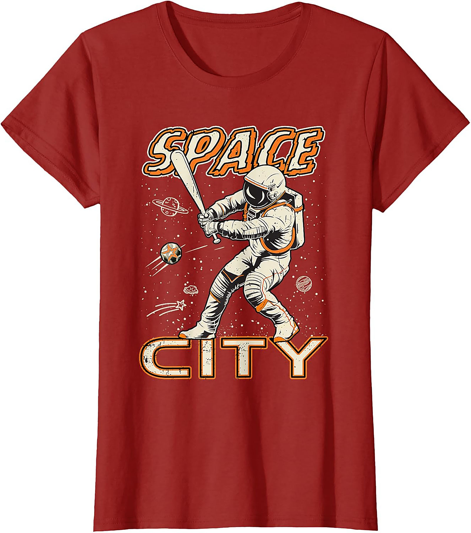 Space City Astronaut Baseball T-Shirt Retro Graphic Tee