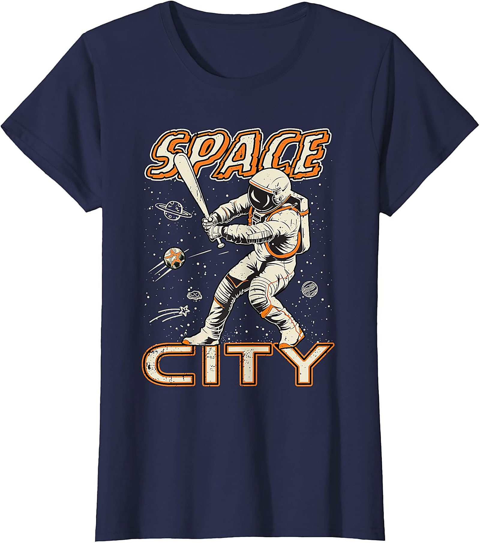 Space City Astronaut Baseball T-Shirt Retro Graphic Tee