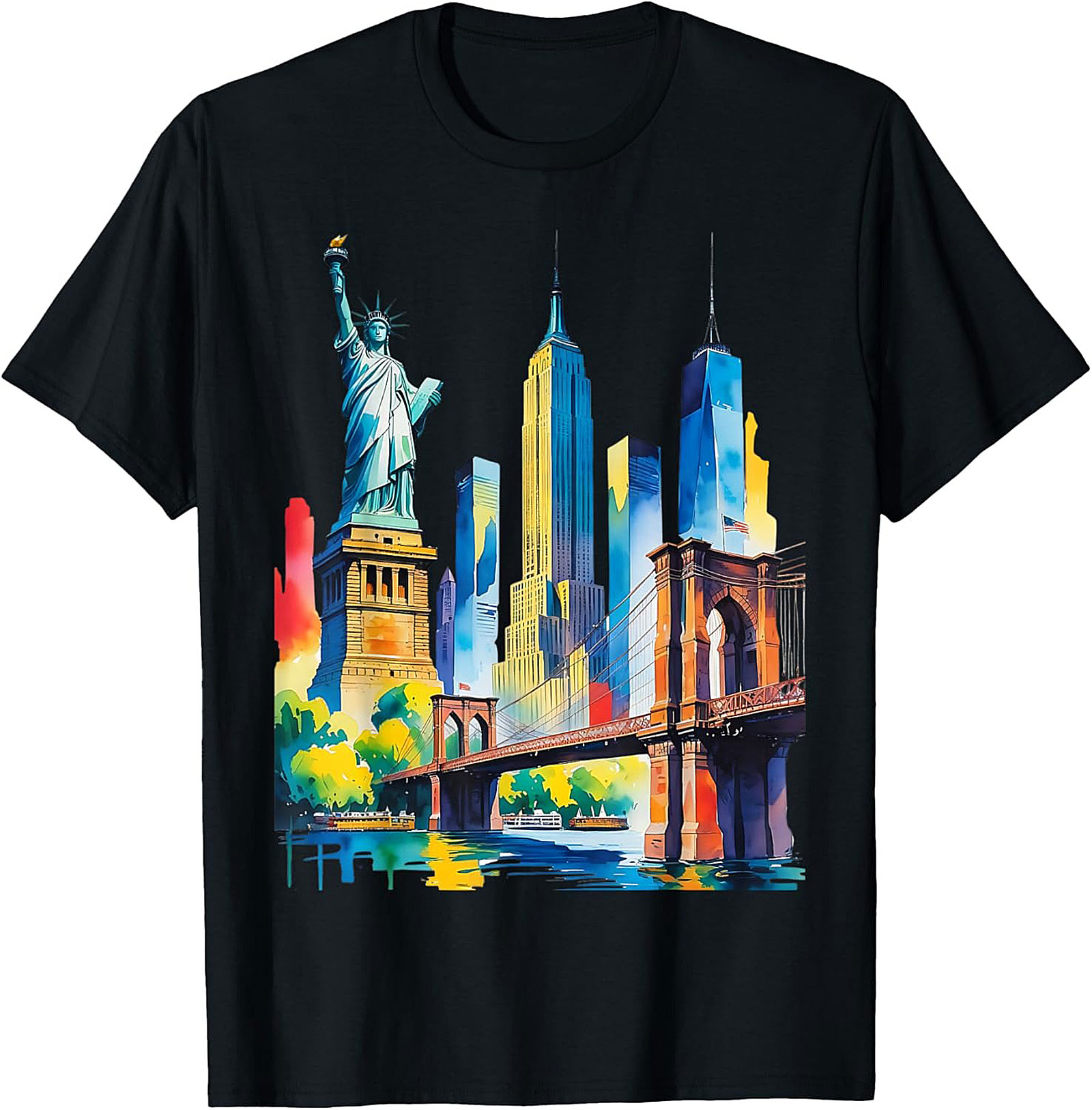 NYC Skyline Watercolor T-Shirt Vibrant New York Graphic Tee
