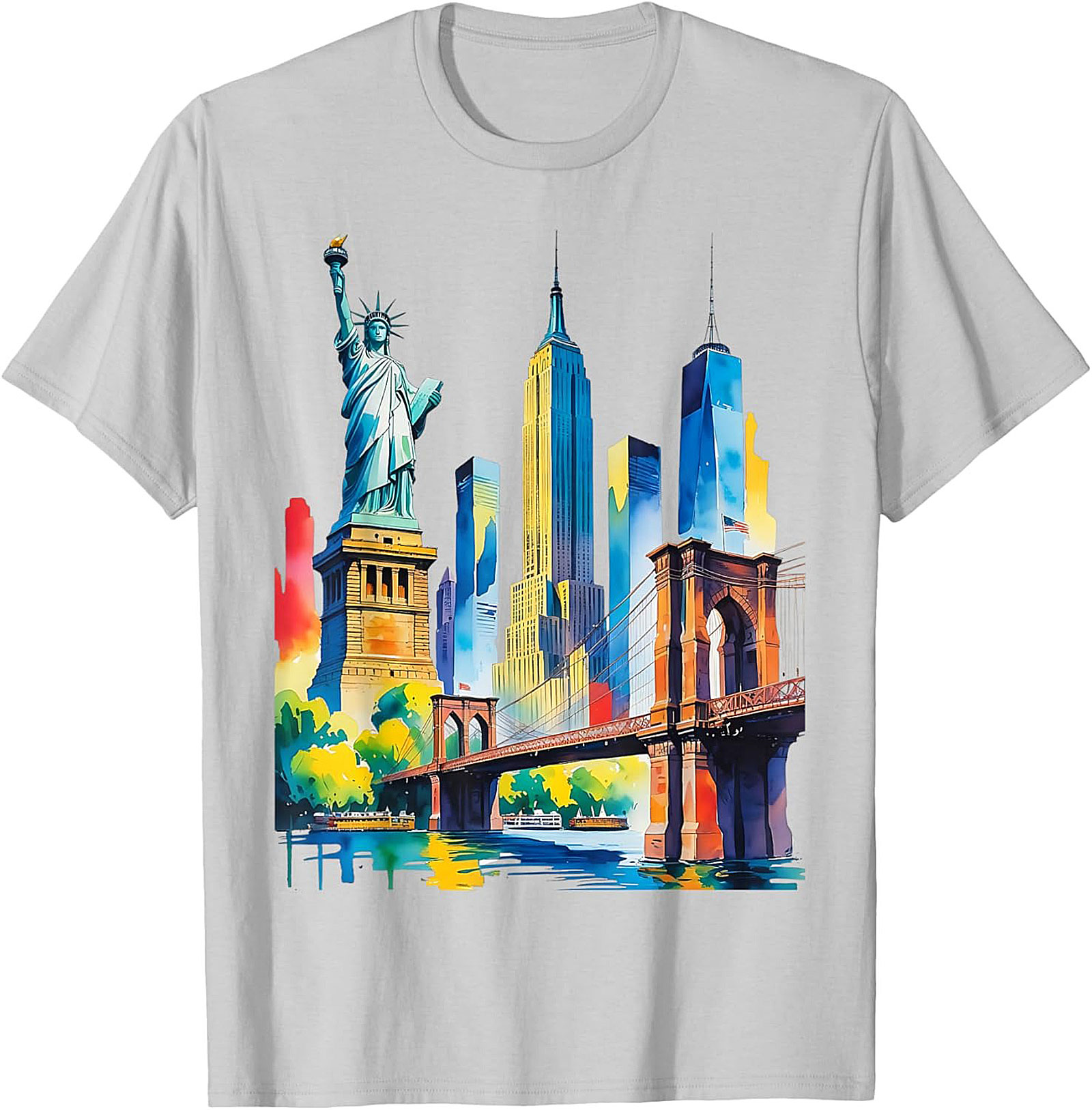  NYC Skyline Watercolor T-Shirt Vibrant New York Graphic Tee