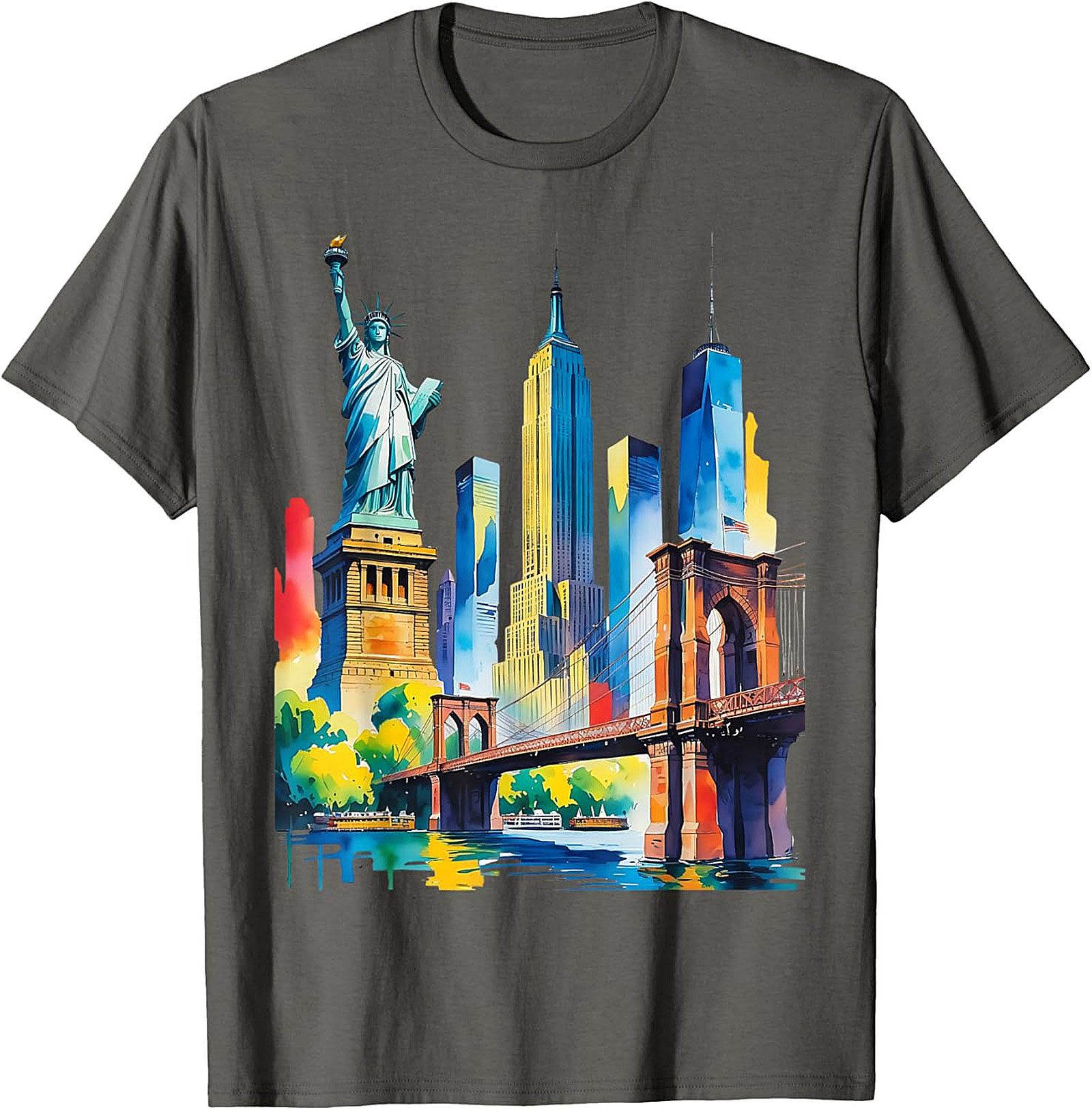  NYC Skyline Watercolor T-Shirt Vibrant New York Graphic Tee