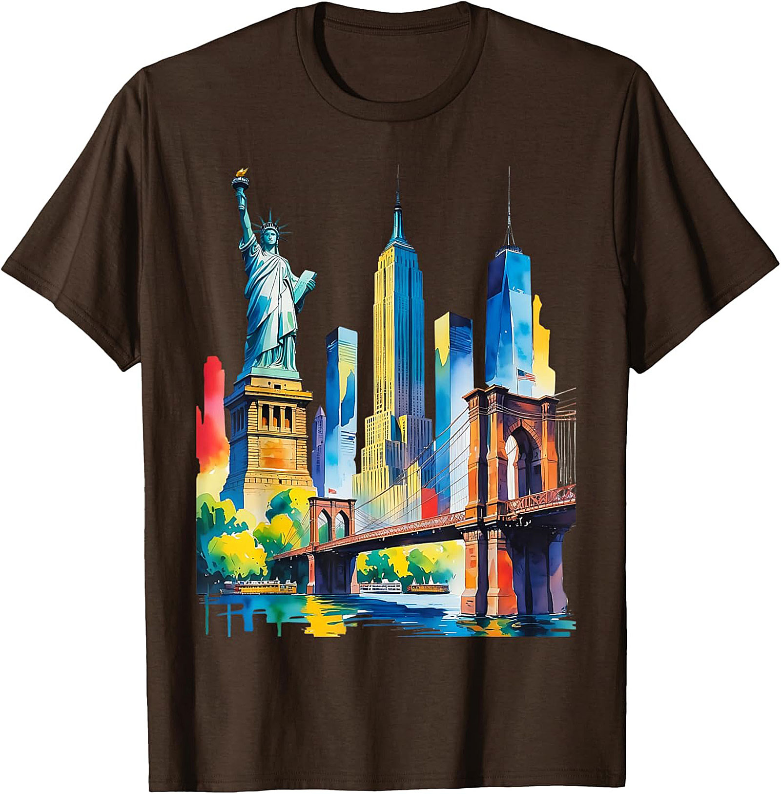  NYC Skyline Watercolor T-Shirt Vibrant New York Graphic Tee