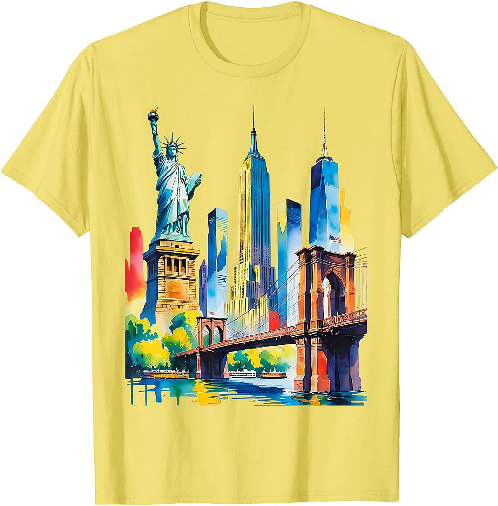  NYC Skyline Watercolor T-Shirt Vibrant New York Graphic Tee