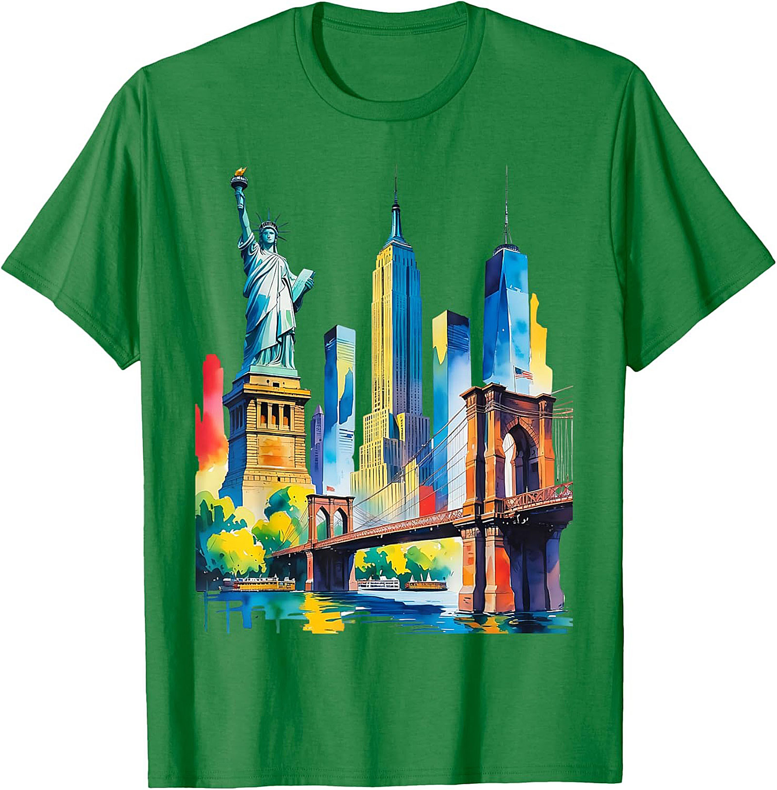  NYC Skyline Watercolor T-Shirt Vibrant New York Graphic Tee