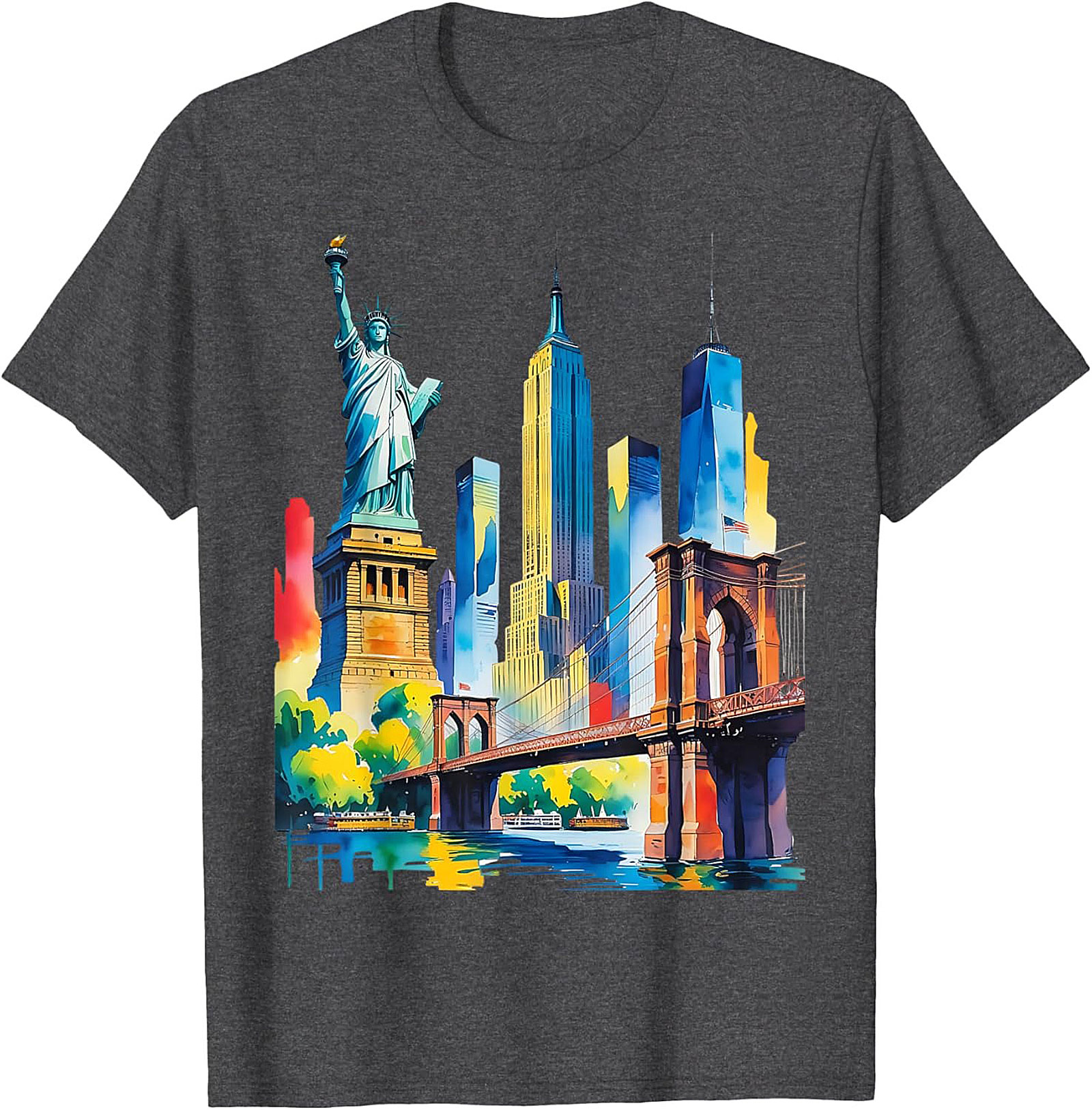  NYC Skyline Watercolor T-Shirt Vibrant New York Graphic Tee