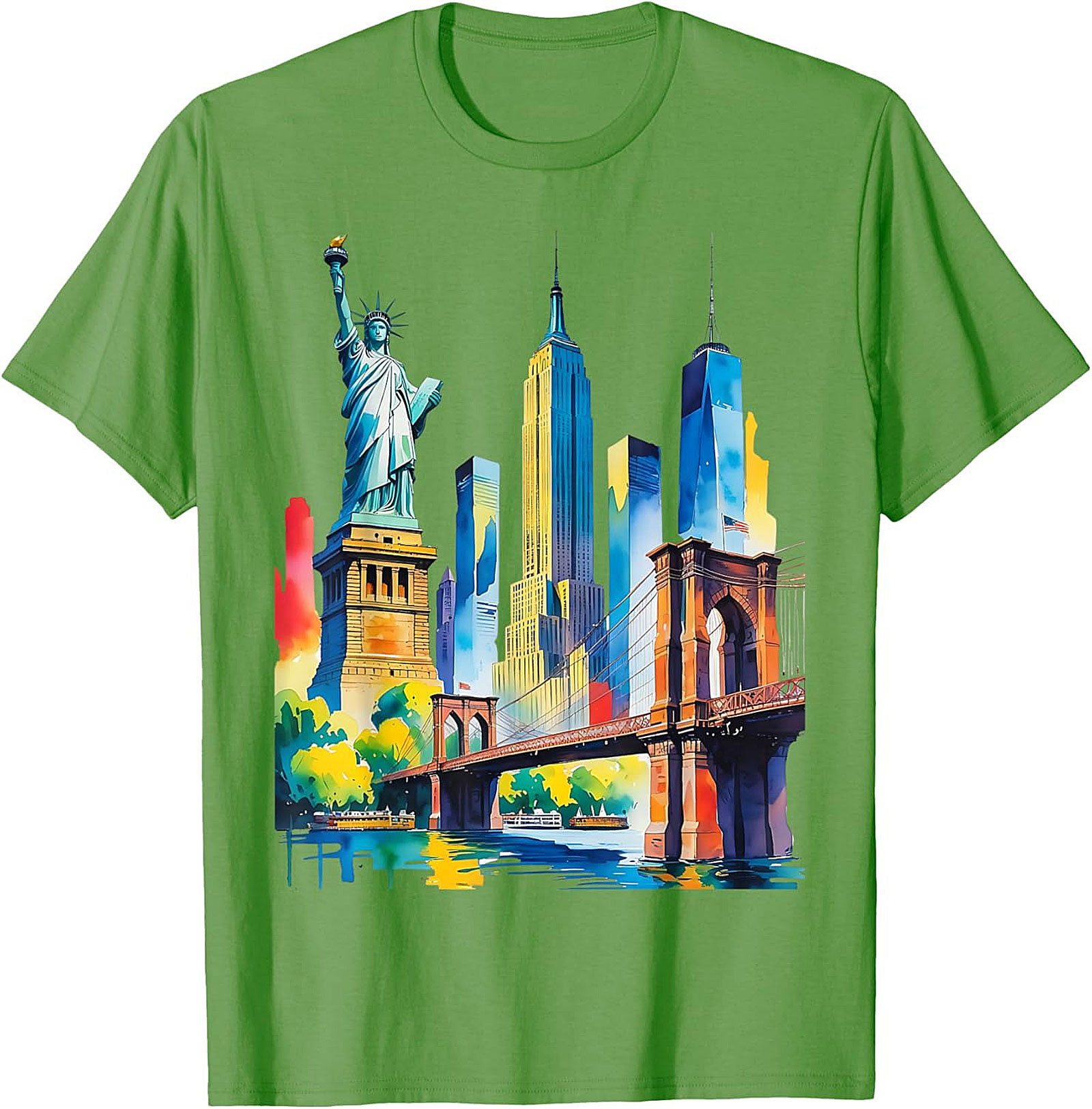  NYC Skyline Watercolor T-Shirt Vibrant New York Graphic Tee