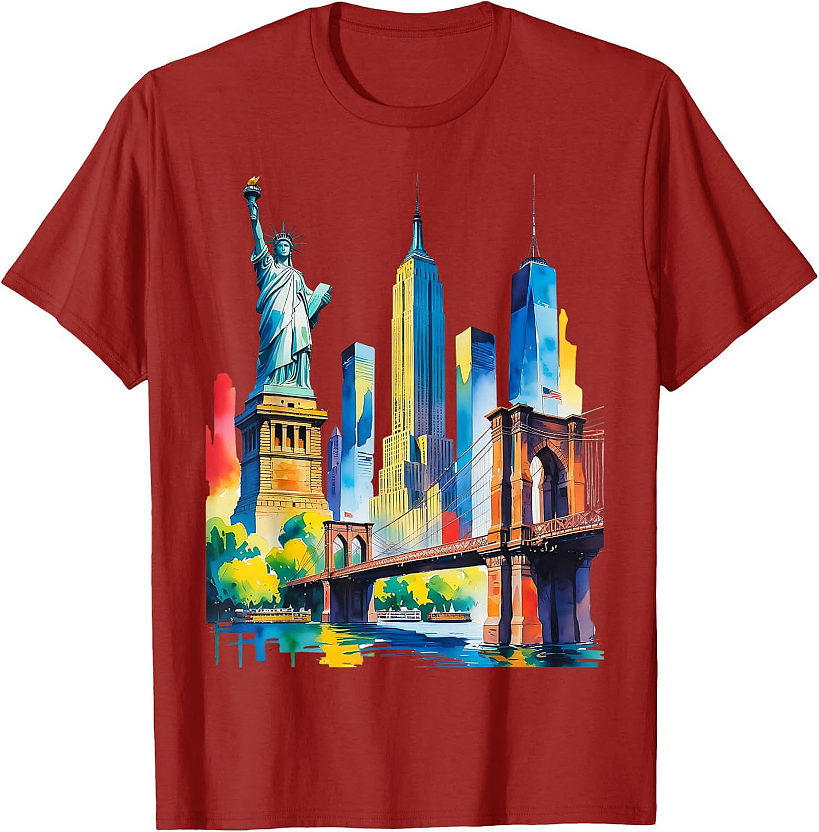  NYC Skyline Watercolor T-Shirt Vibrant New York Graphic Tee