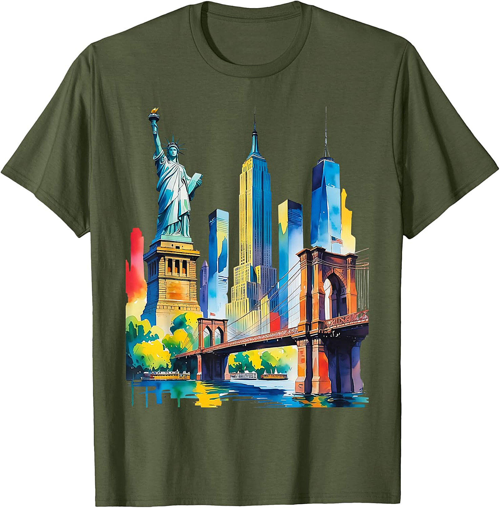  NYC Skyline Watercolor T-Shirt Vibrant New York Graphic Tee